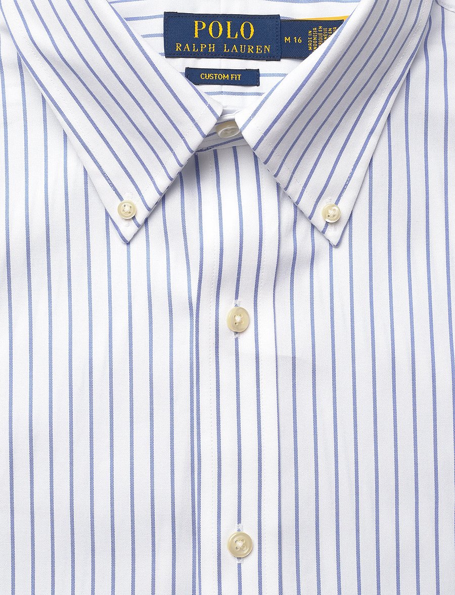 Polo Ralph Lauren - Custom Fit Striped Pinpoint Oxford Shirt - stribede skjorter - 7091b white/azure - 4