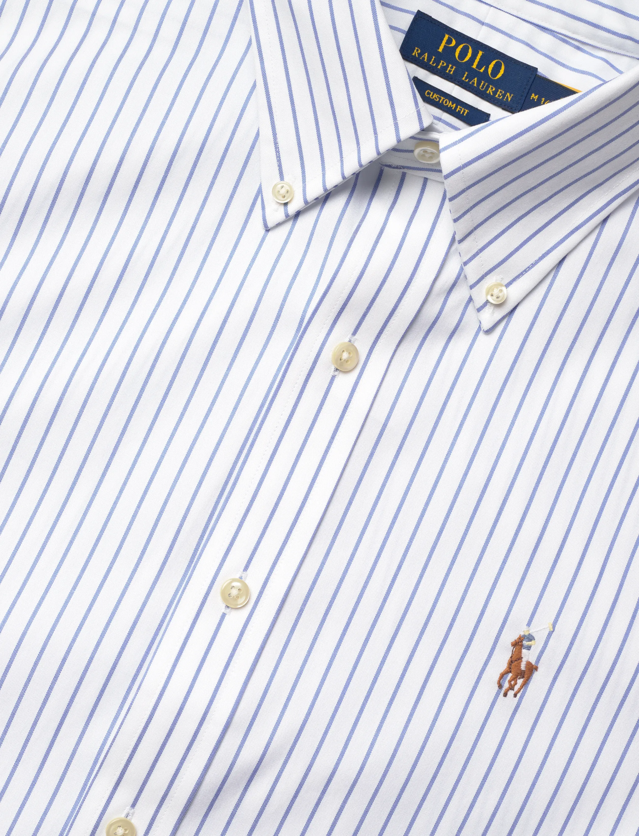 Polo Ralph Lauren - Custom Fit Striped Pinpoint Oxford Shirt - stribede skjorter - 7091b white/azure - 5