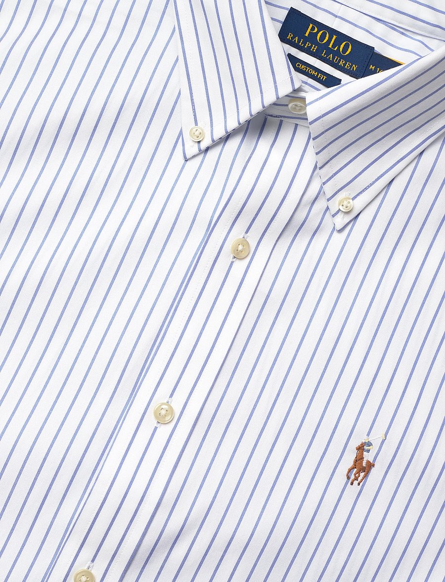 Polo Ralph Lauren - Custom Fit Striped Pinpoint Oxford Shirt - stribede skjorter - 7091b white/azure - 5