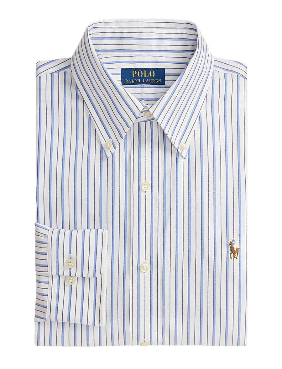Polo Ralph Lauren - Custom Fit Striped Pinpoint Oxford Shirt - stribede skjorter - 7092 white/sky bl - 3