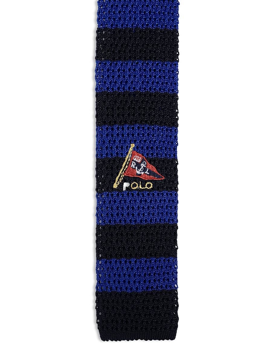 Polo Ralph Lauren - Embroidered Striped Knit Silk Tie - slips - navy/royal - 0