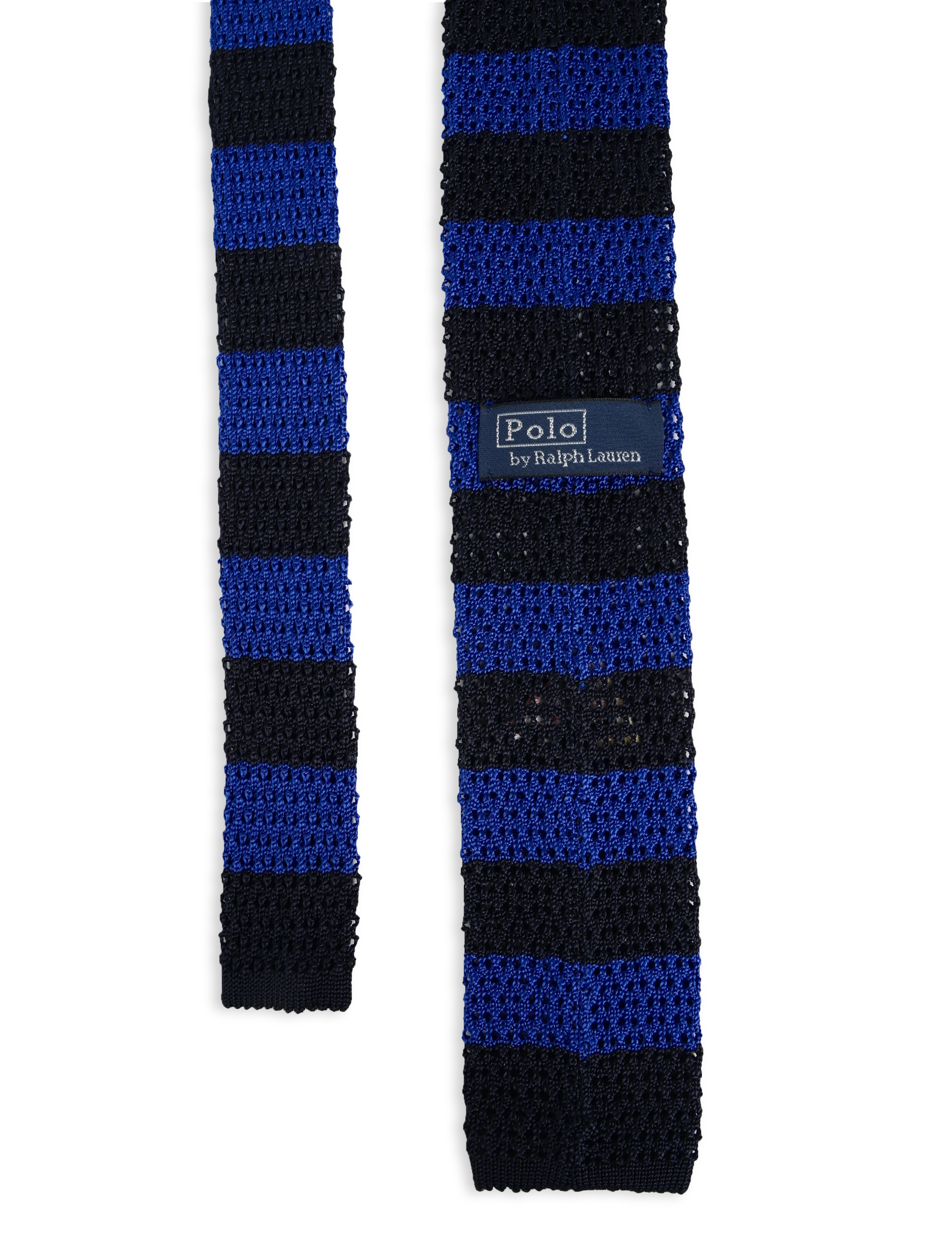 Polo Ralph Lauren - Embroidered Striped Knit Silk Tie - slips - navy/royal - 1