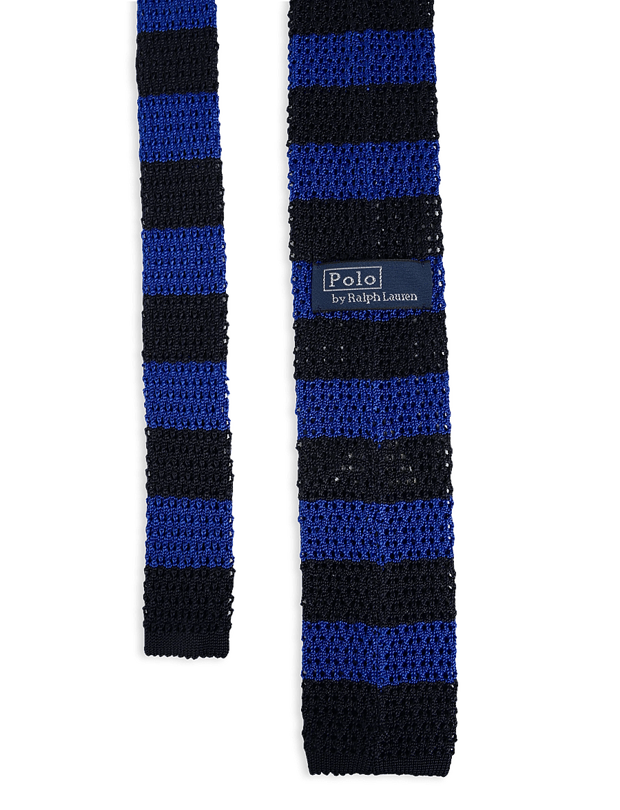Polo Ralph Lauren - Embroidered Striped Knit Silk Tie - slips - navy/royal - 1