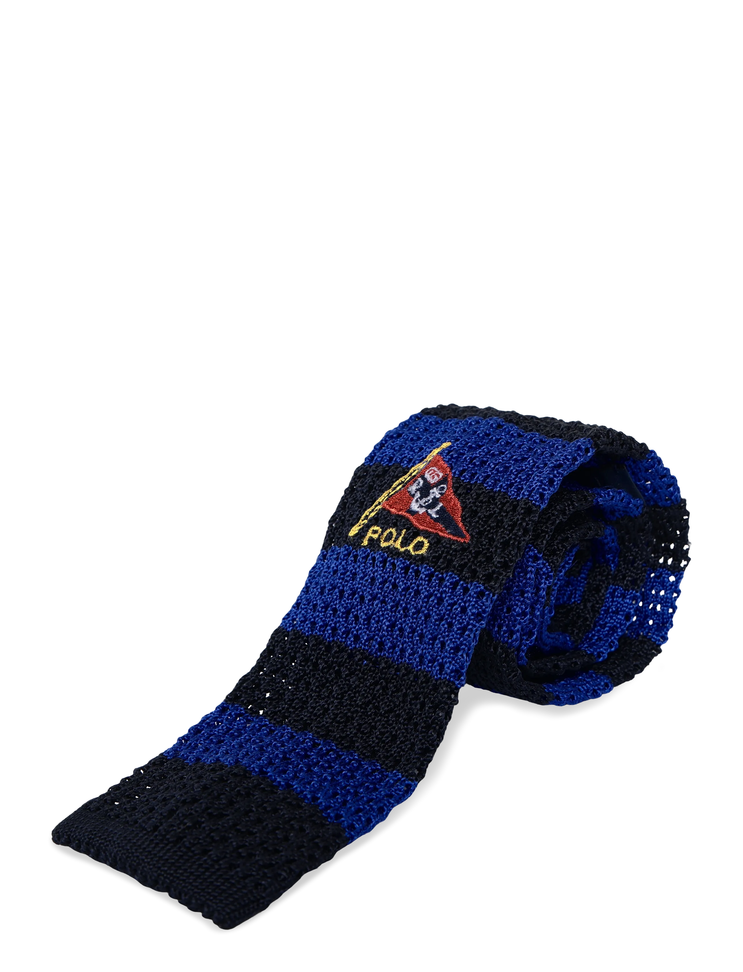 Polo Ralph Lauren - Embroidered Striped Knit Silk Tie - slips - navy/royal - 2