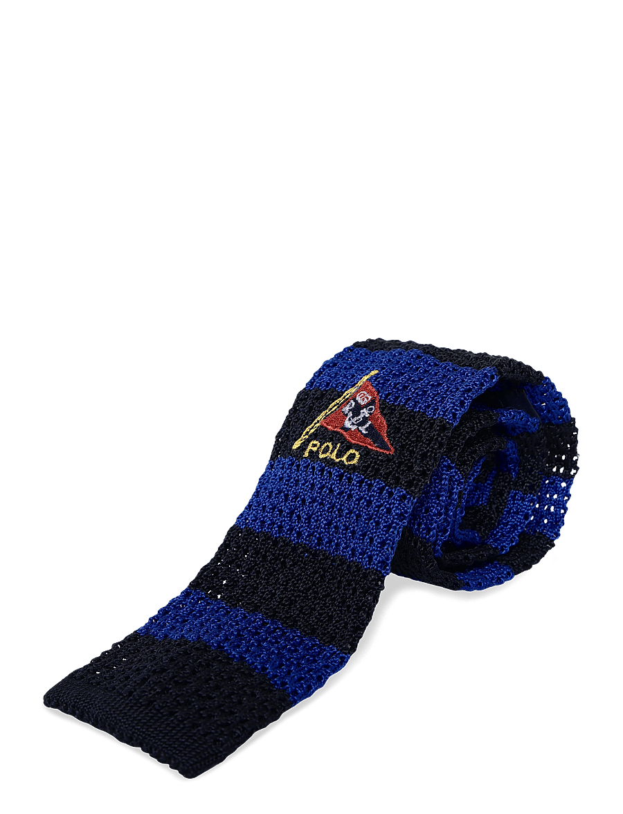 Polo Ralph Lauren - Embroidered Striped Knit Silk Tie - slips - navy/royal - 2