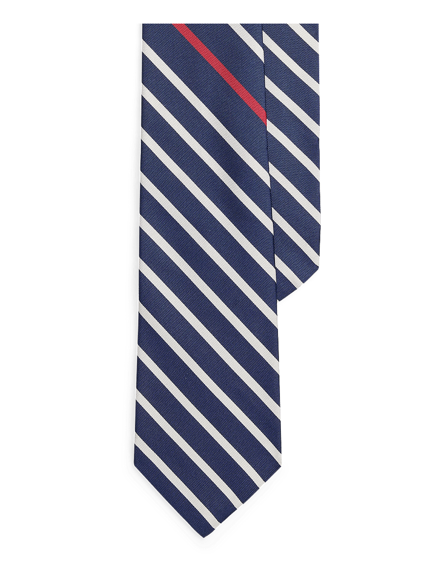 Polo Ralph Lauren - Striped Silk-Cotton Mogador Tie - kaklaraiščiai - navy/white - 0