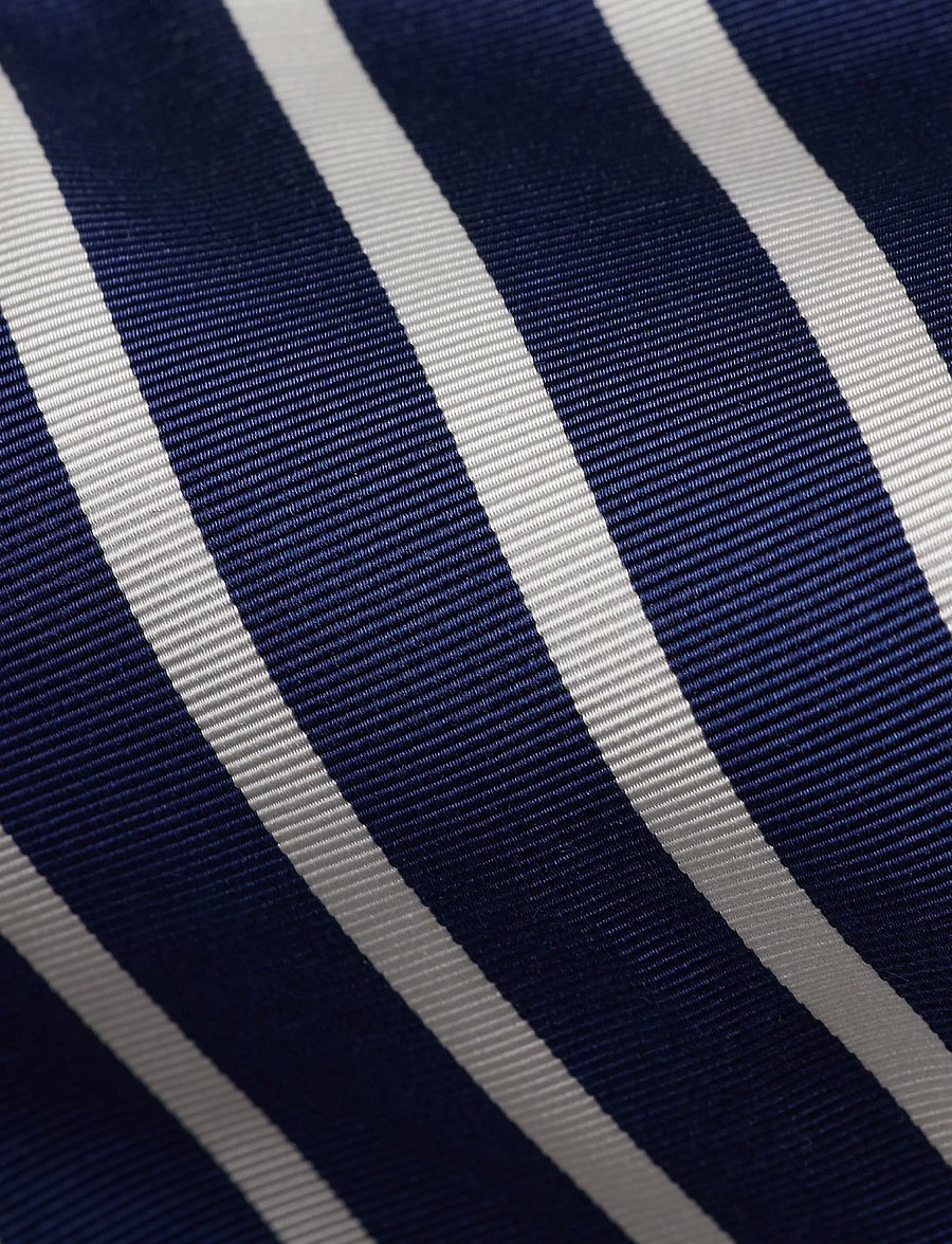 Polo Ralph Lauren - Striped Silk-Cotton Mogador Tie - kaklaraiščiai - navy/white - 2