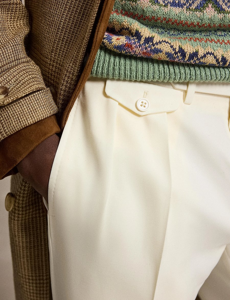 Polo Ralph Lauren - Pleated Wool Barathea Trouser - pidulikud püksid - cream - 5