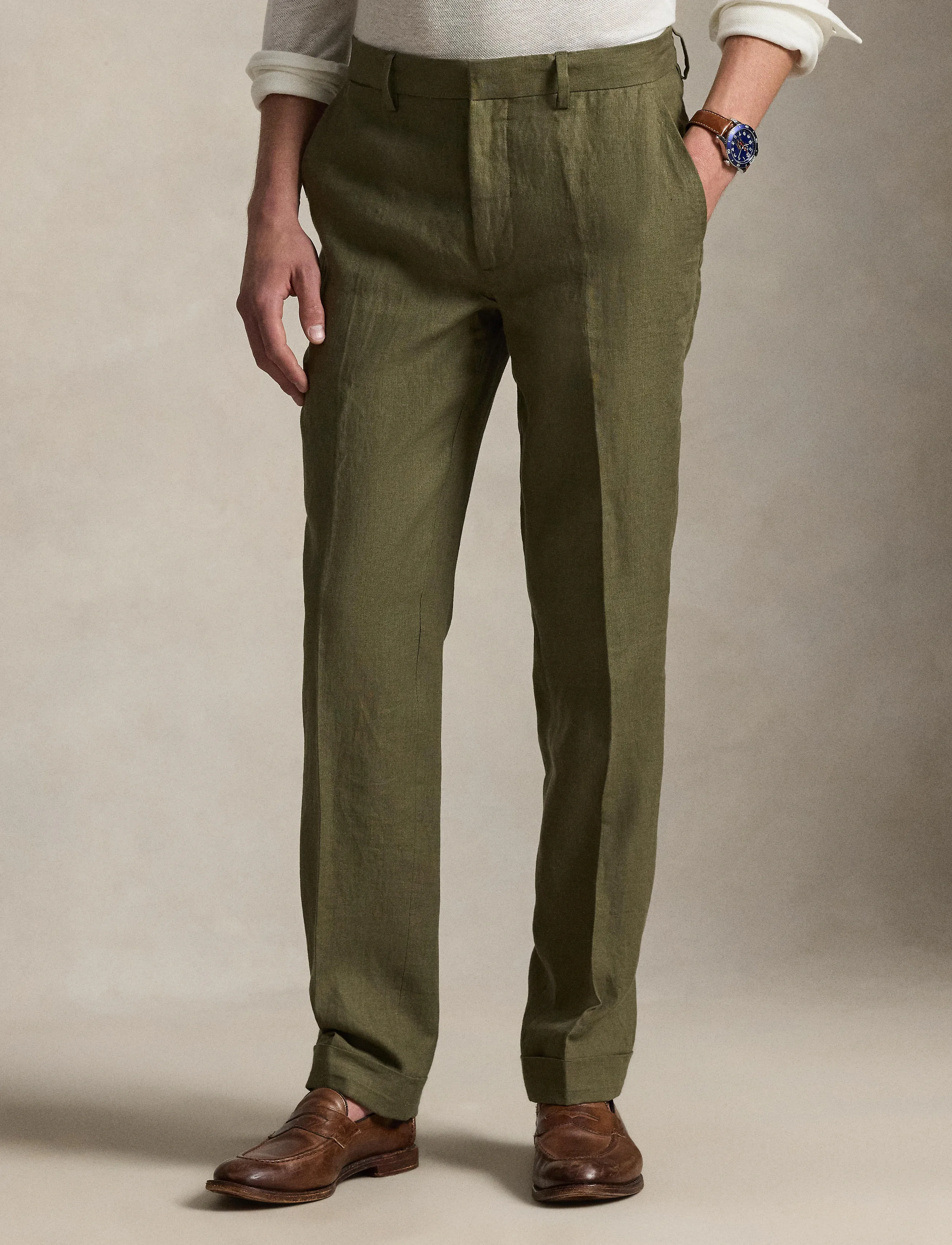 Polo Ralph Lauren Linen Suit Trouser, Mænd, Hør Habitbukser, Kakigrøn, Str: 30 x 32
