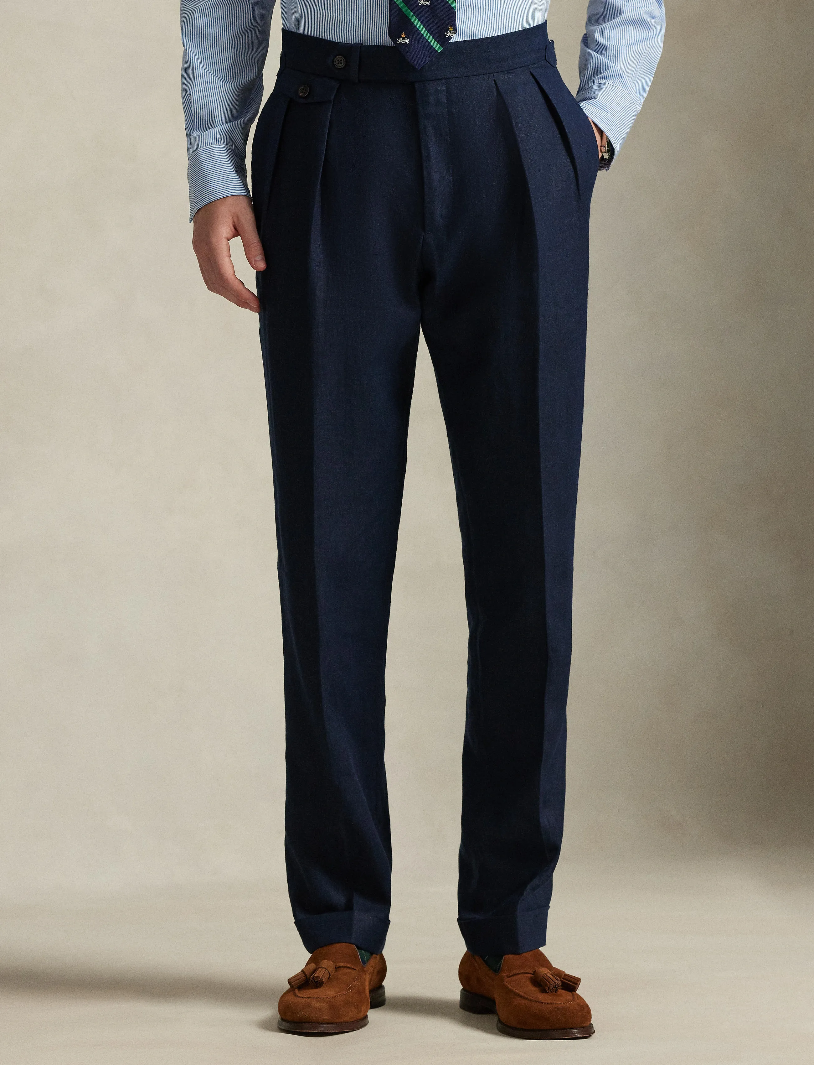 Polo Ralph Lauren Pleated Linen Trouser - Trousers - DARK NAVY / navy