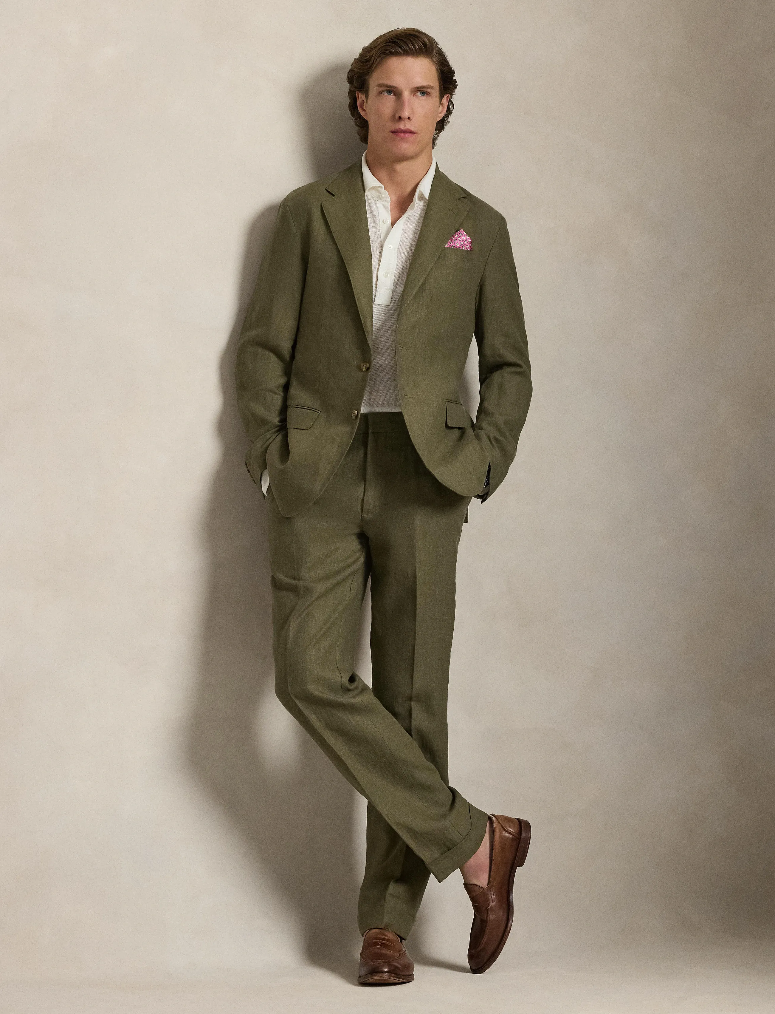 Polo Ralph Lauren Polo Soft Modern Fit Linen Suit Jacket, Mænd, Hør Blazer, Kakigrøn, Str: 52