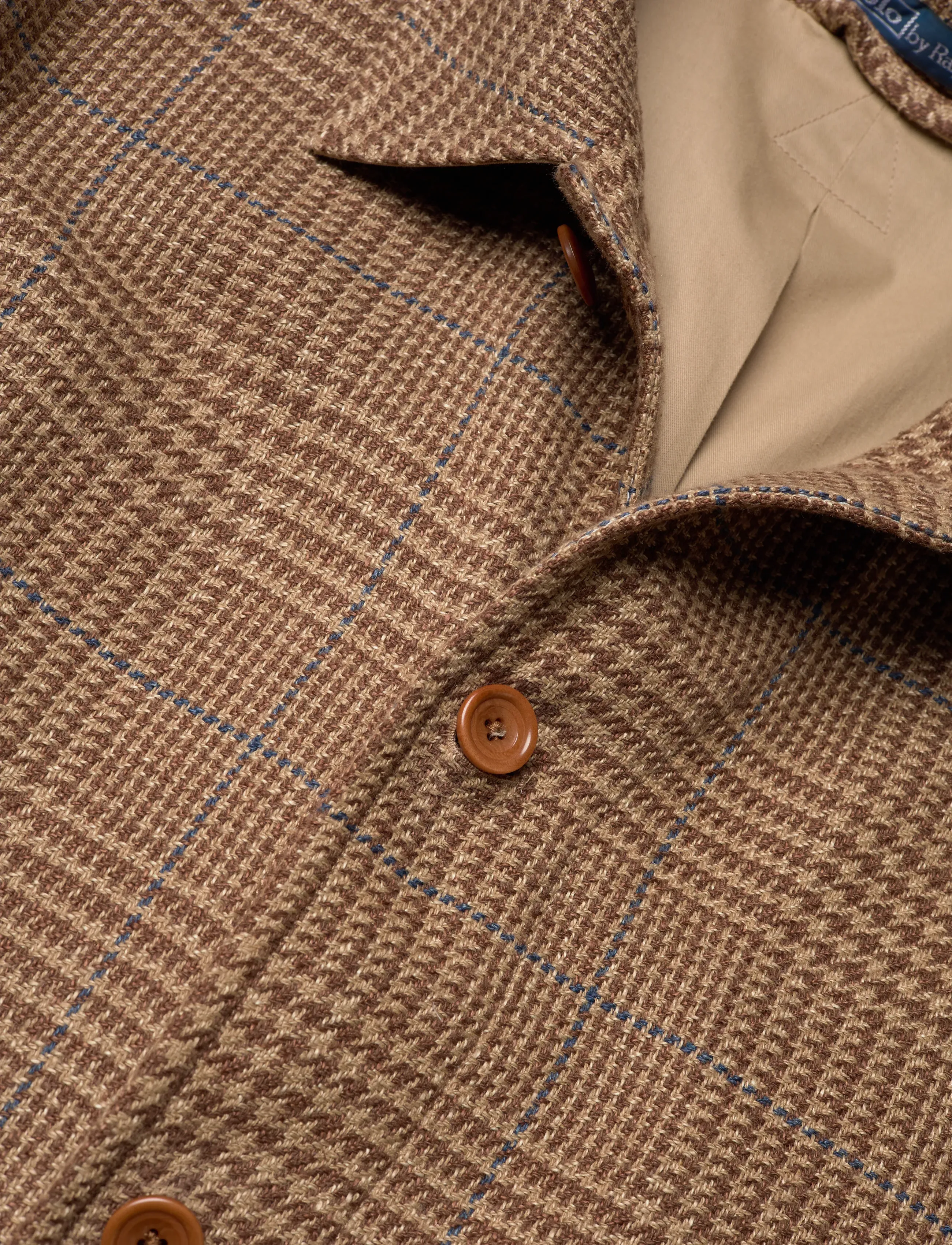 Polo Ralph Lauren - Tailored Fit Overcheck Glen Plaid Jacket - villased jakid - camel/brown w blu - 4