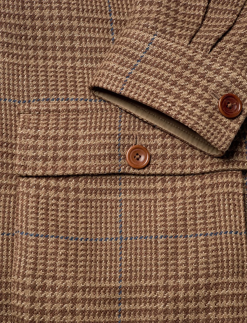 Polo Ralph Lauren - Tailored Fit Overcheck Glen Plaid Jacket - villased jakid - camel/brown w blu - 3
