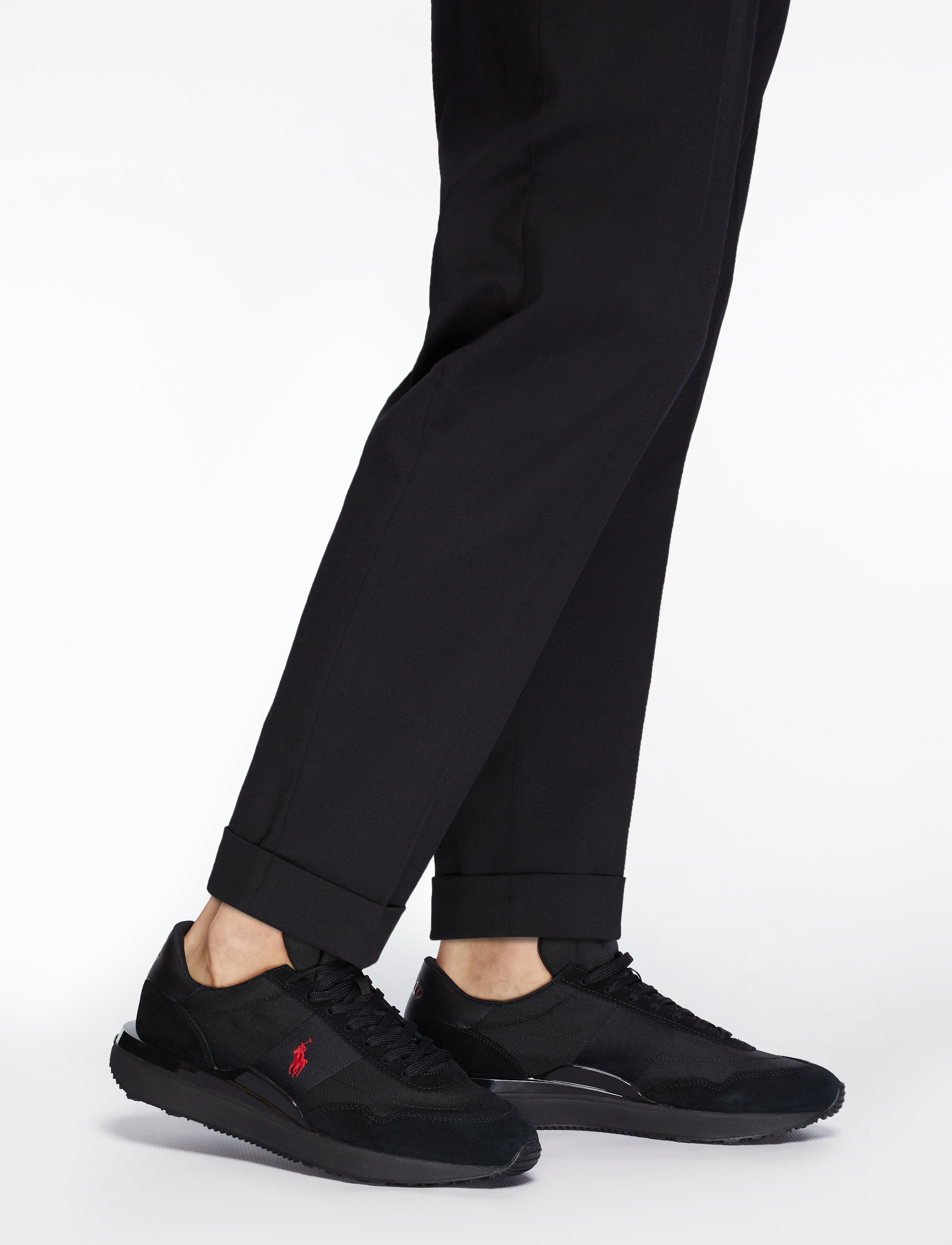 Polo Ralph Lauren Train 89 Suede & Oxford Sneaker - Inspiration - TRIPLE BLACK/RED / black