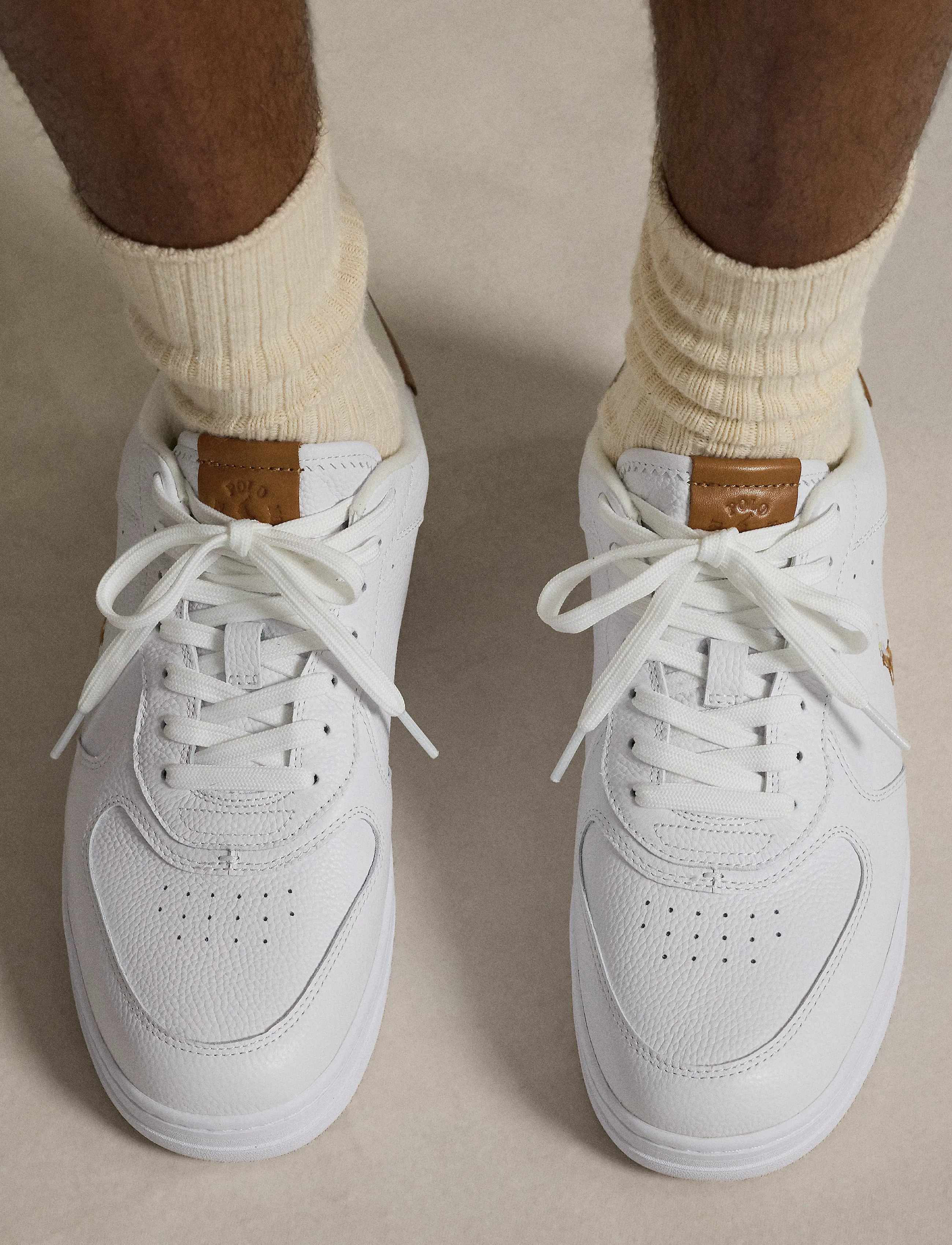 Polo Ralph Lauren - TUMBLED LEATHER-MASTERS CRT-SK-LTL - niedriger schnitt - white/tan multi p - 5