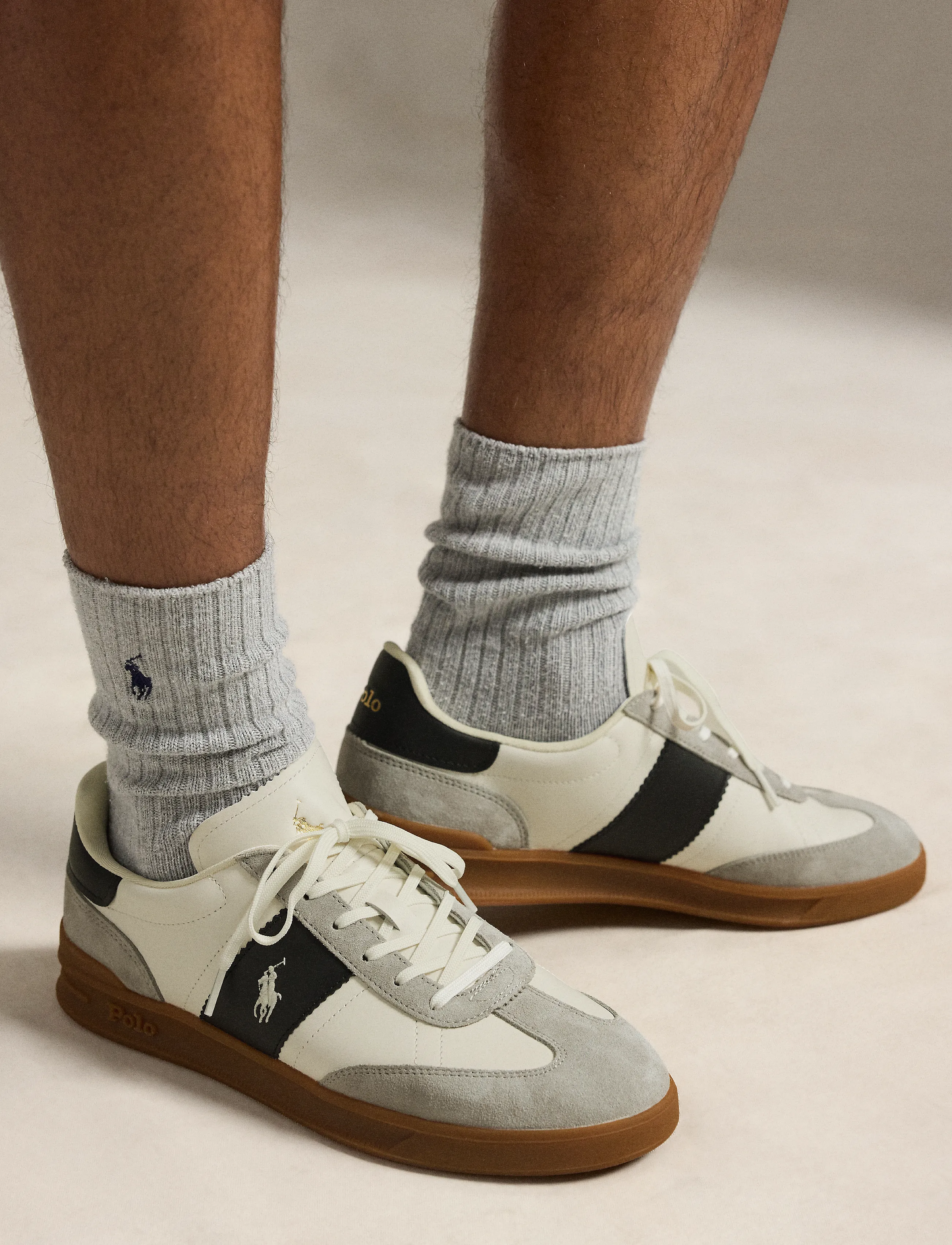 Polo Ralph Lauren - Heritage Aera Leather-Suede Sneaker - låga sneakers - white/black/soft - 5