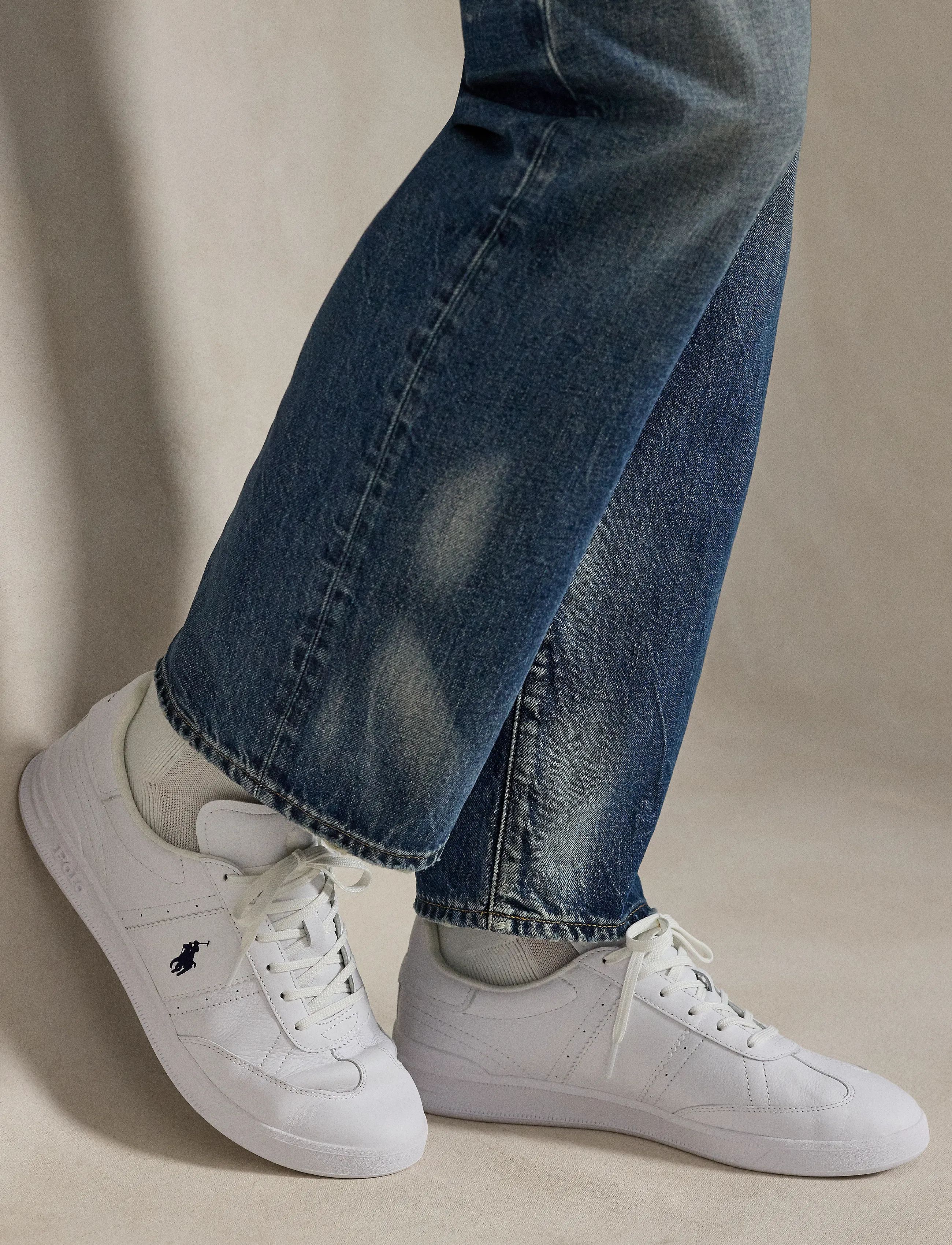 Polo Ralph Lauren - SMOOTH/GRAINY LTHR-HRT AERA PP-SK-L - lave sneakers - white/navy - 5