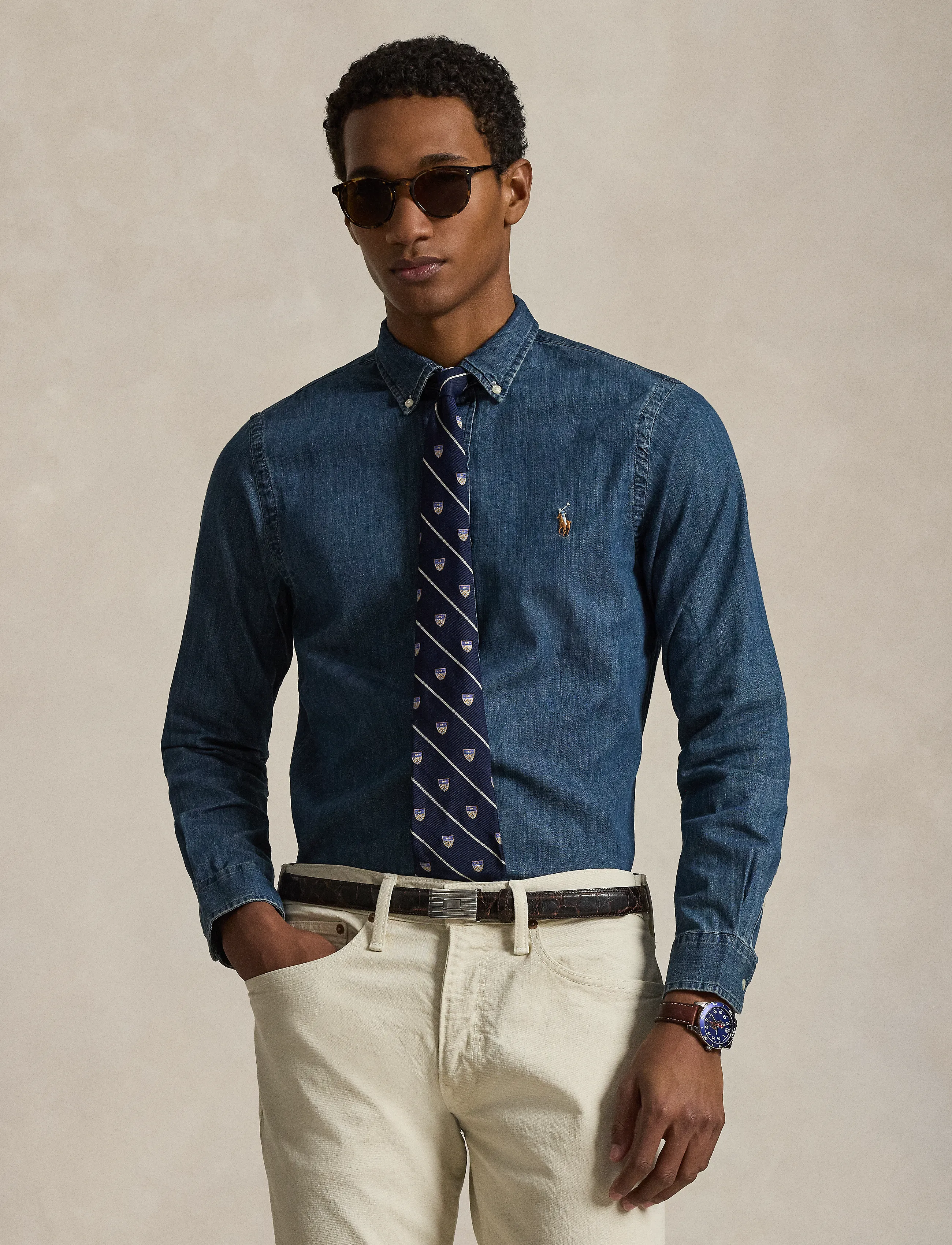 Polo Ralph Lauren Slim Fit Chambray Shirt - „Preppy“ - DARK WASH / blue