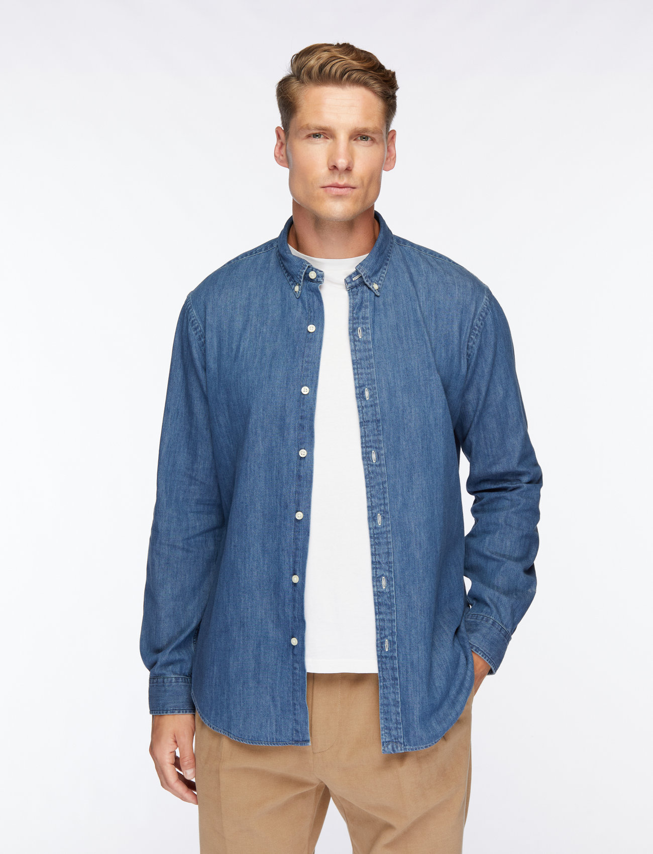 Polo Ralph Lauren - Slim Fit Chambray Shirt - denimowe koszulki - dark wash - 0