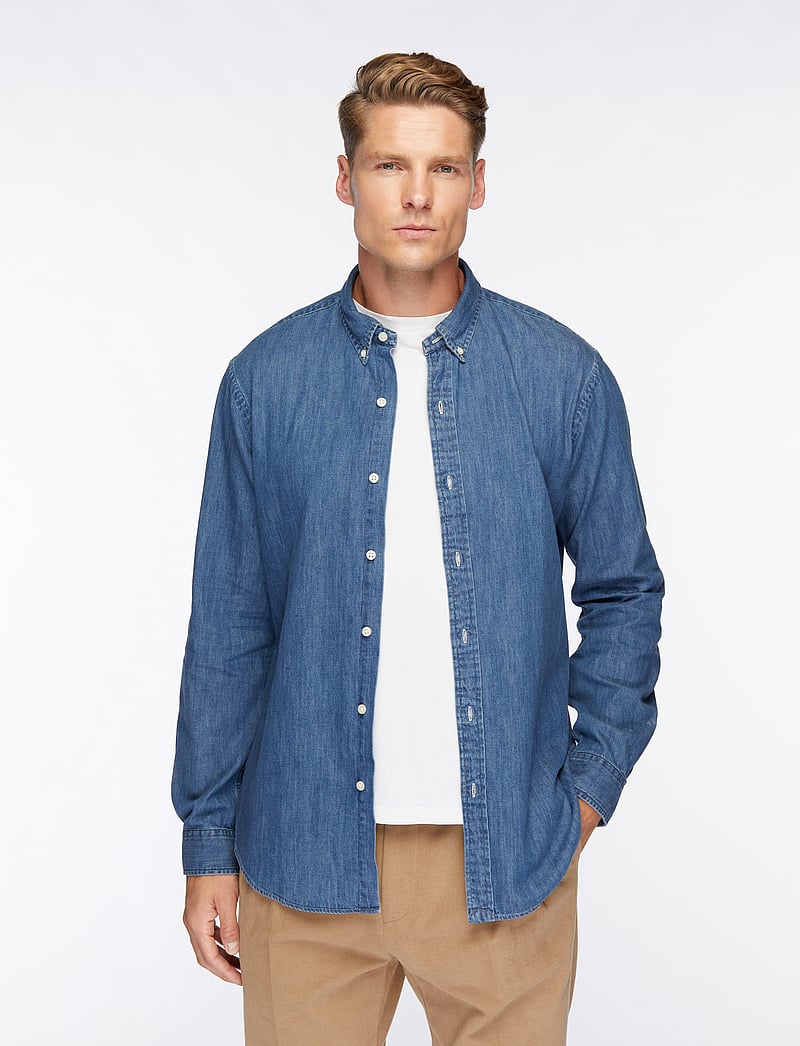 Polo Ralph Lauren - Slim Fit Chambray Shirt - denimowe koszulki - dark wash - 0