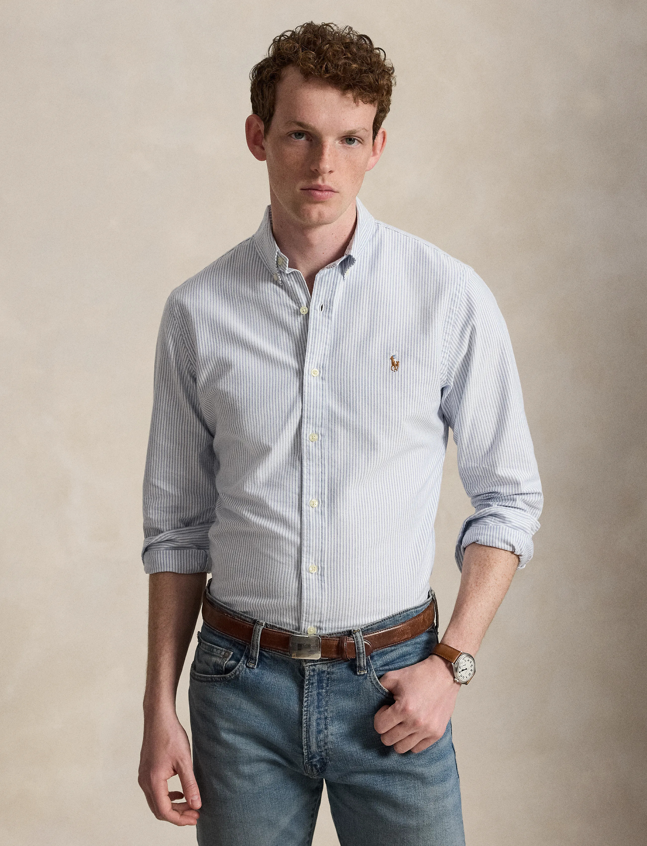 Polo Ralph Lauren Slim Fit Striped Oxford Shirt - Tøj - BSR BLU/WHT / blue