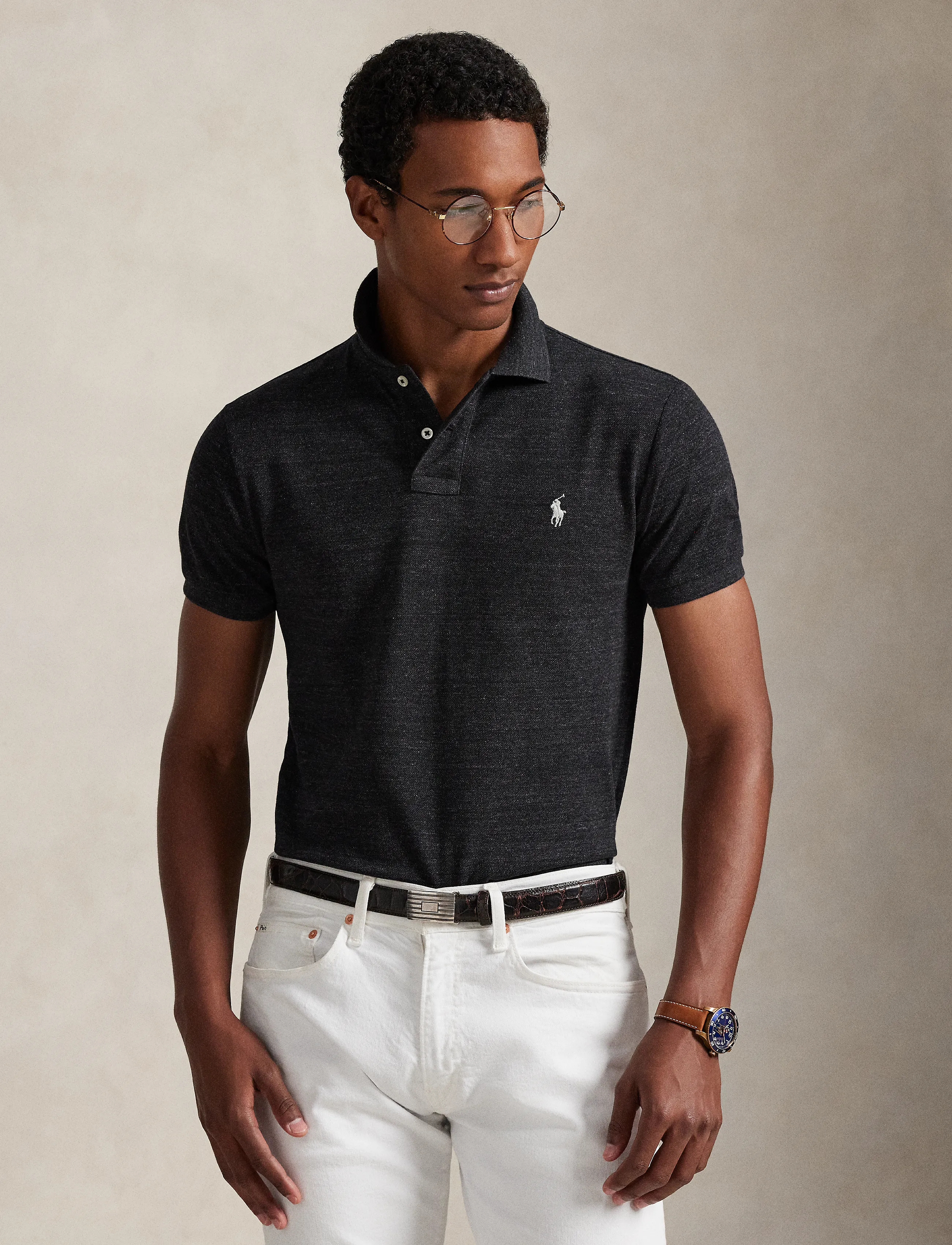 Polo Ralph Lauren Slim Fit Mesh Polo Shirt, S, Black, Strik > Kortærmede Strikkede Poloer, Herre