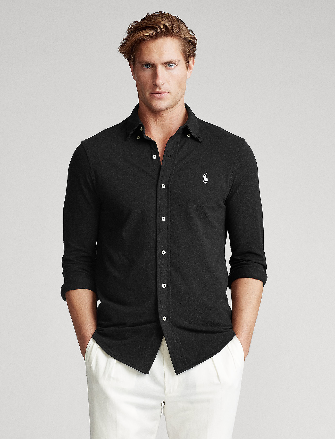 Polo Ralph Lauren Featherweight Mesh Shirt, L, Black, Skjorter > Afslappet, Herre