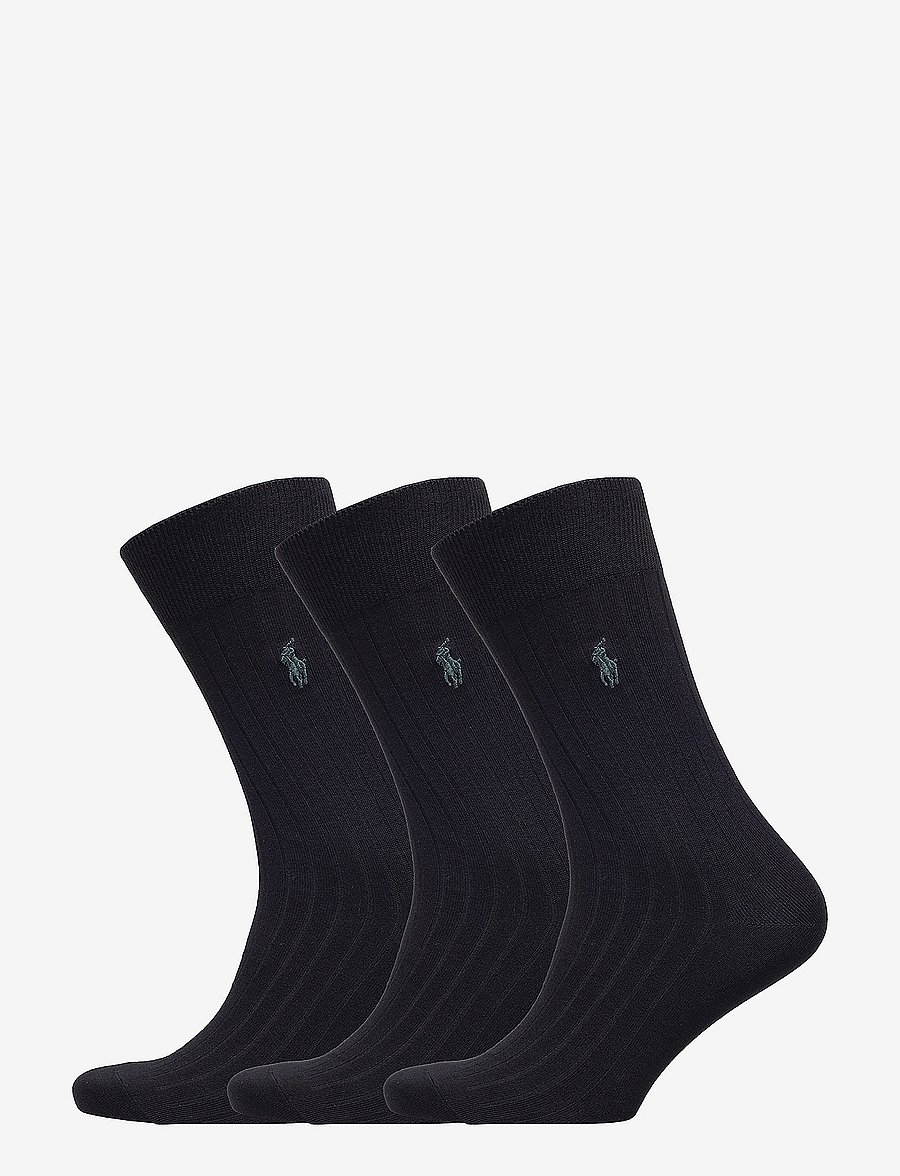 Polo Ralph Lauren - Ribbed Crew Sock 3-Pack - klasiskās zeķes - black - 0