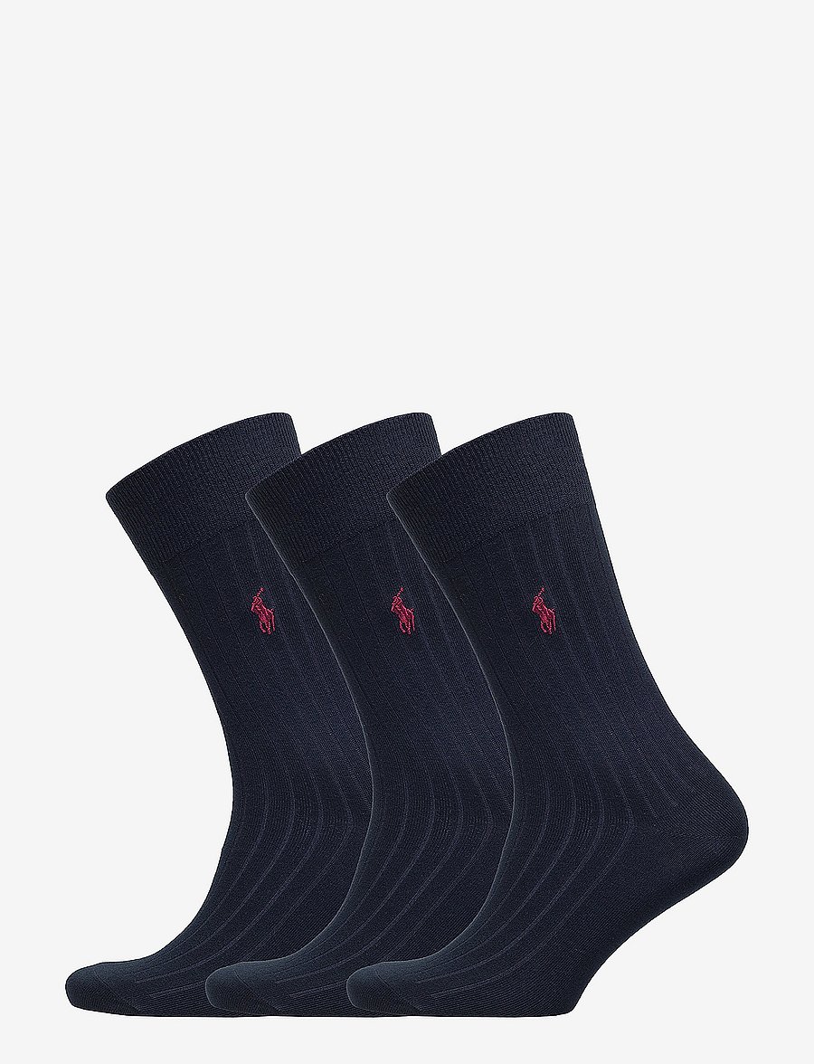 Polo Ralph Lauren - Ribbed Crew Sock 3-Pack - vanliga strumpor - navy - 0