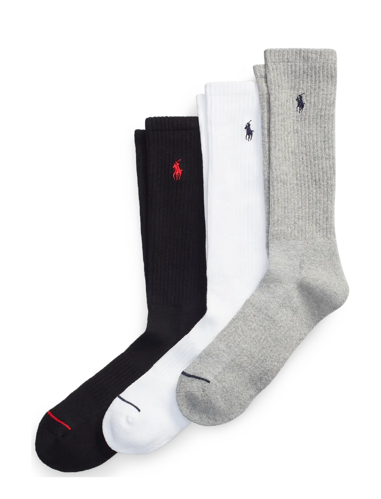 Polo Ralph Lauren Athletic Crew Sock 3-Pack - Fitness & Running - BLACK / WHITE / G / black