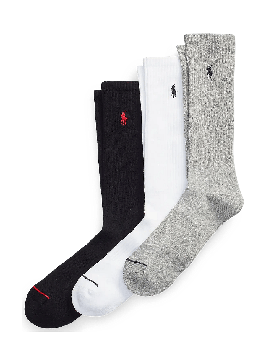 Polo Ralph Lauren - Athletic Crew Sock 3-Pack - klassikalised sokid - black / white / g - 0