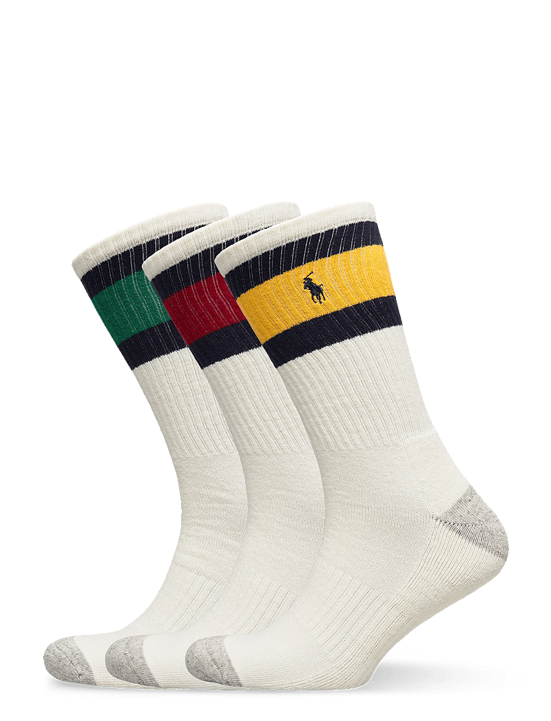 Polo Ralph Lauren - Striped-Cuff Crew Sock 3-Pack - klassikalised sokid - wht rd/wht ylw/wh - 0
