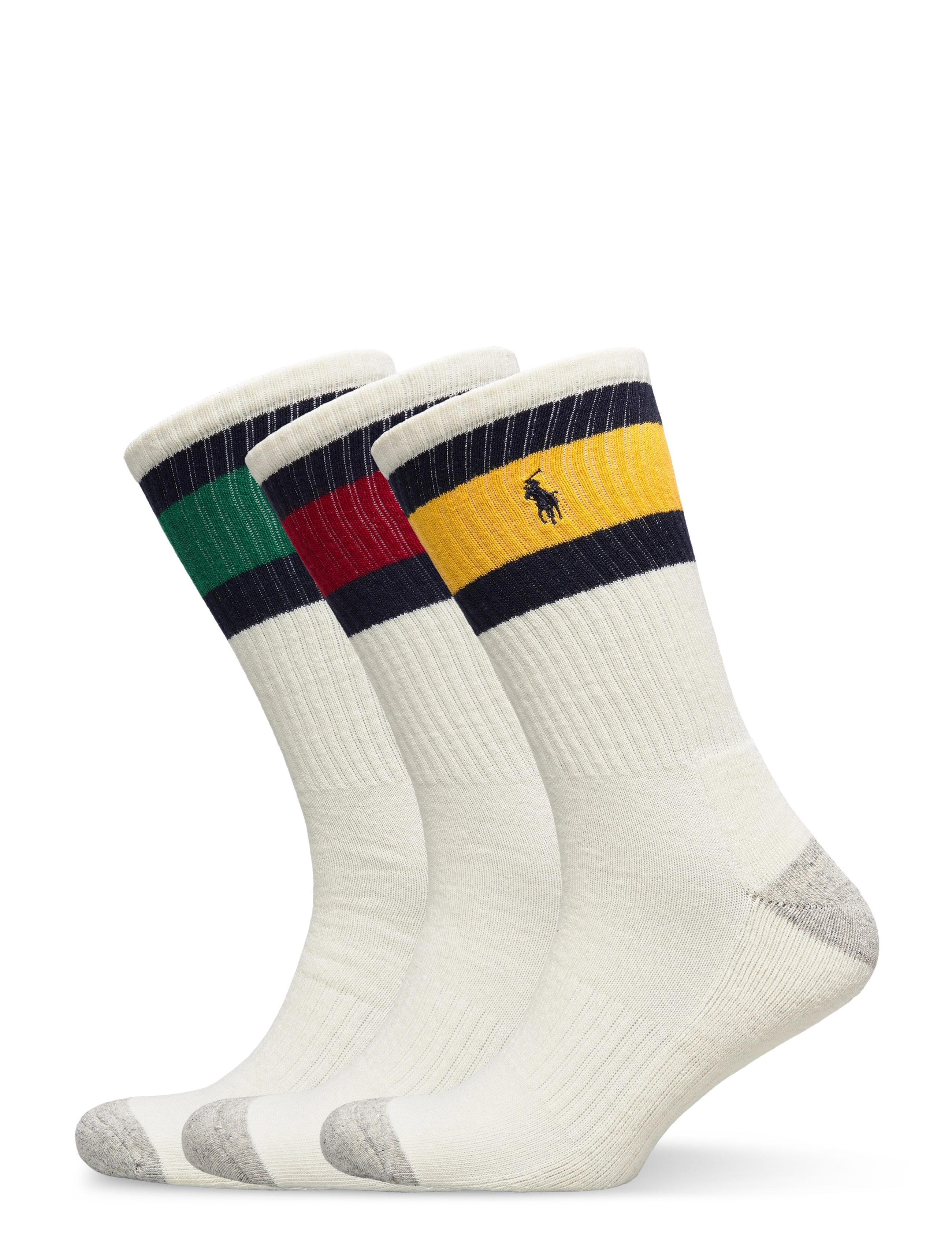 Polo Ralph Lauren Striped-Cuff Crew Sock 3-Pack - Unterwäsche - WHT RD/WHT YLW/WH / multi