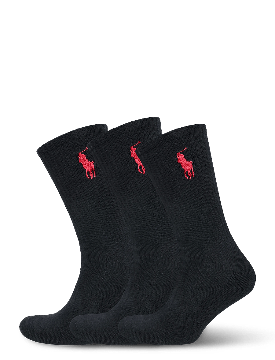 Polo Ralph Lauren - COTTON-EMBROIDBIGPP-CRW-3PK - crew socks - black - 0