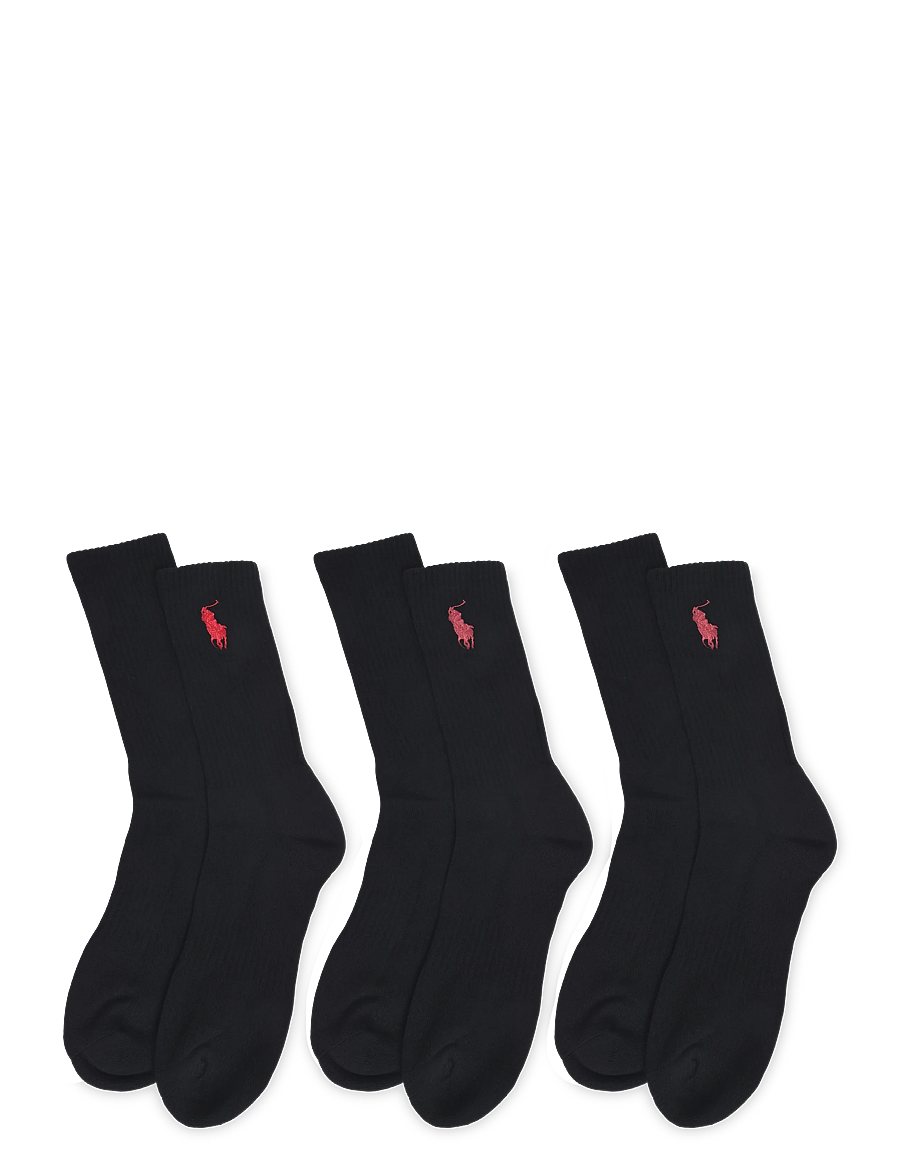 Polo Ralph Lauren - COTTON-EMBROIDBIGPP-CRW-3PK - crew socks - black - 1