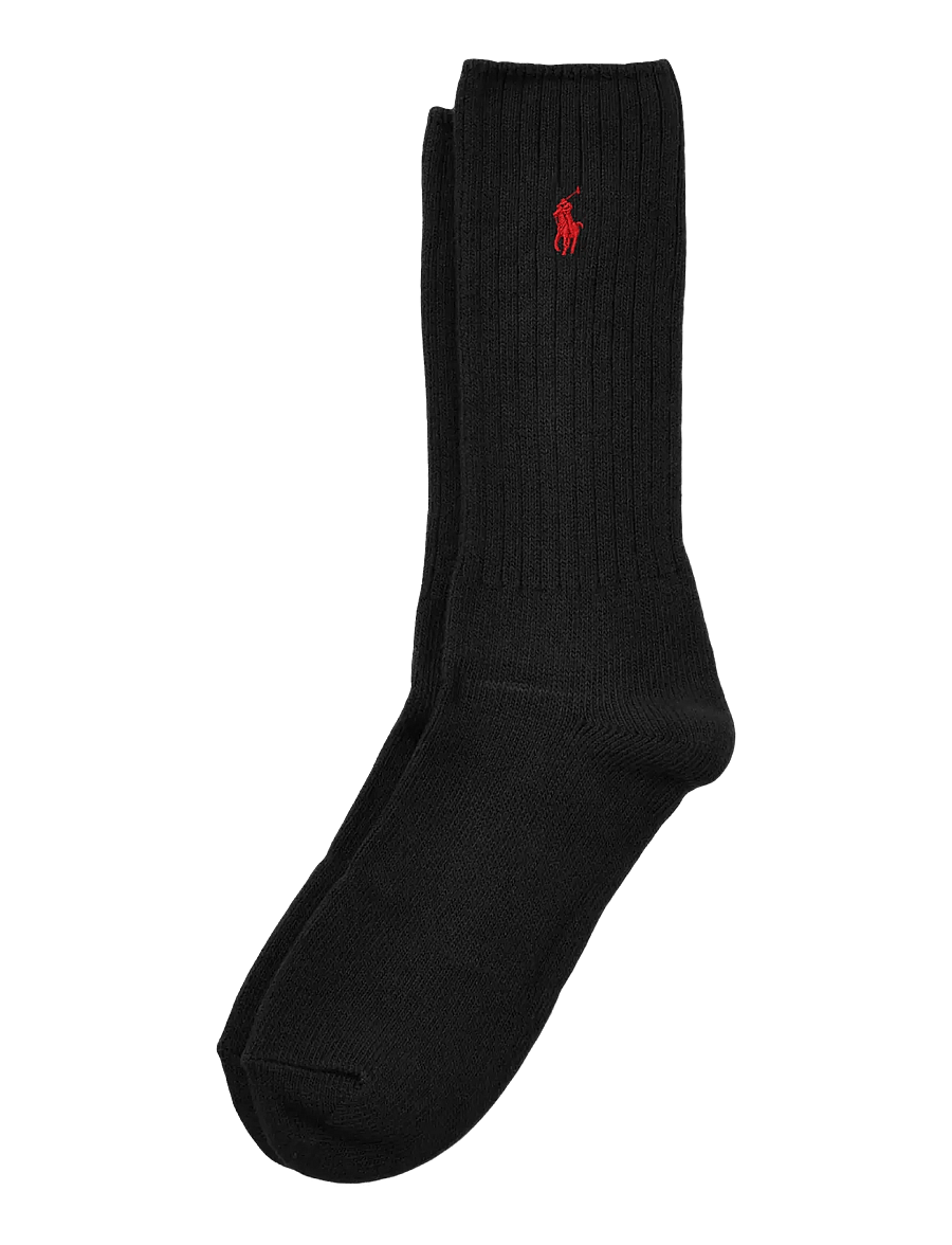 Polo Ralph Lauren - Cotton-Blend Crew Socks - sokker - black red pp - 0