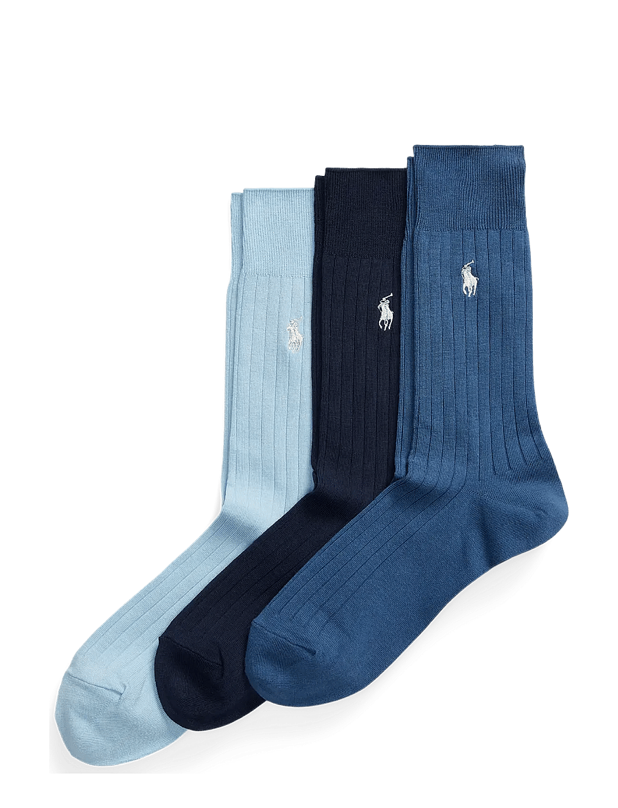 Polo Ralph Lauren - Ribbed Cotton-Blend Trouser Sock 3-Pack - tennissocken - 3pk blue assorted - 0