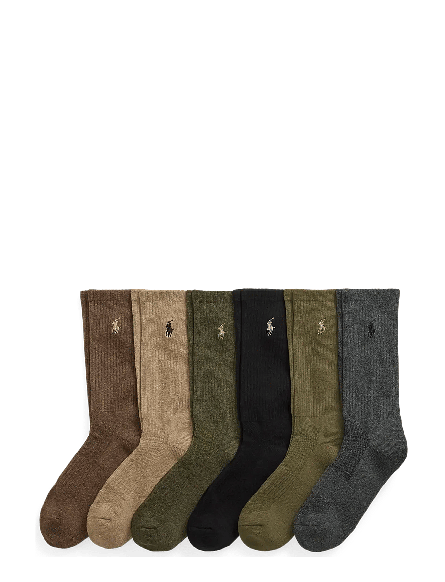 Polo Ralph Lauren - Cotton-Blend Crew Sock 6-Pack - tennissocken - brown assorted - 0