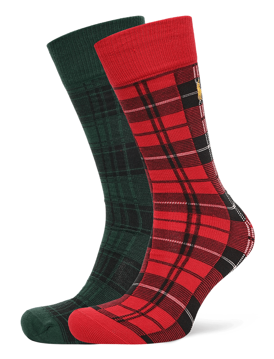 Polo Ralph Lauren - Plaid Cotton-Blend Trouser Sock 2-Pack - sokker - red - 0
