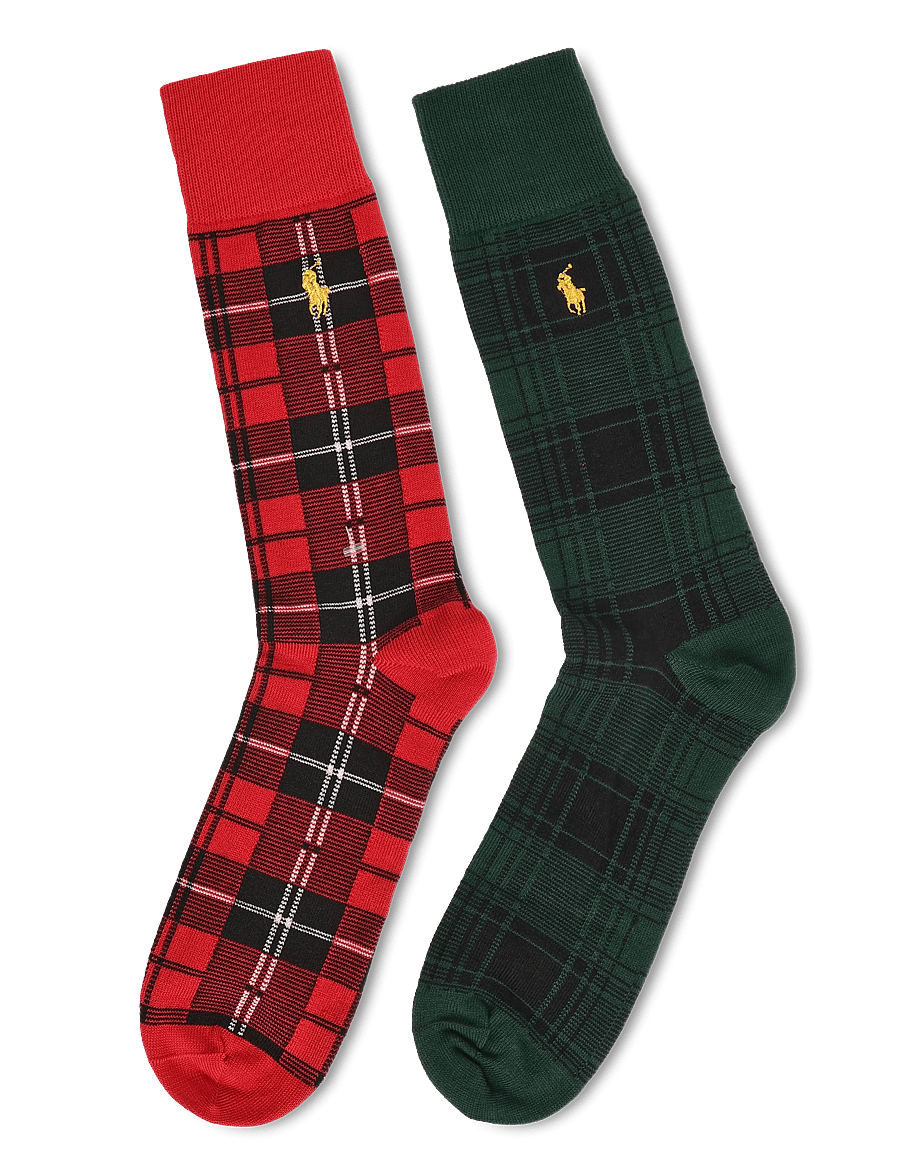 Polo Ralph Lauren - Plaid Cotton-Blend Trouser Sock 2-Pack - sokker - red - 1