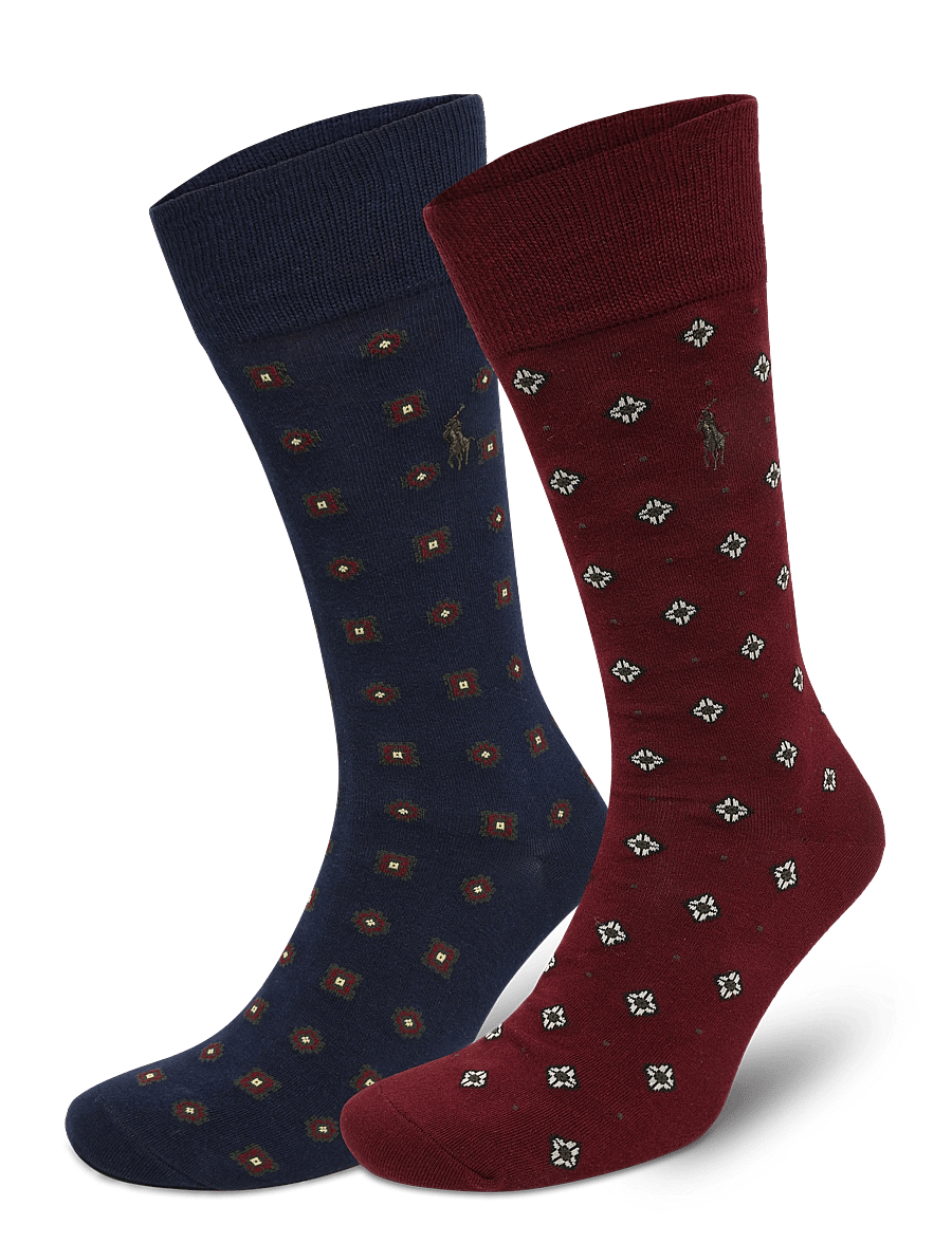 Polo Ralph Lauren - BCI COTTON-2P CTN FLRD-CRW-2PK - crew socks - navy wine - 0