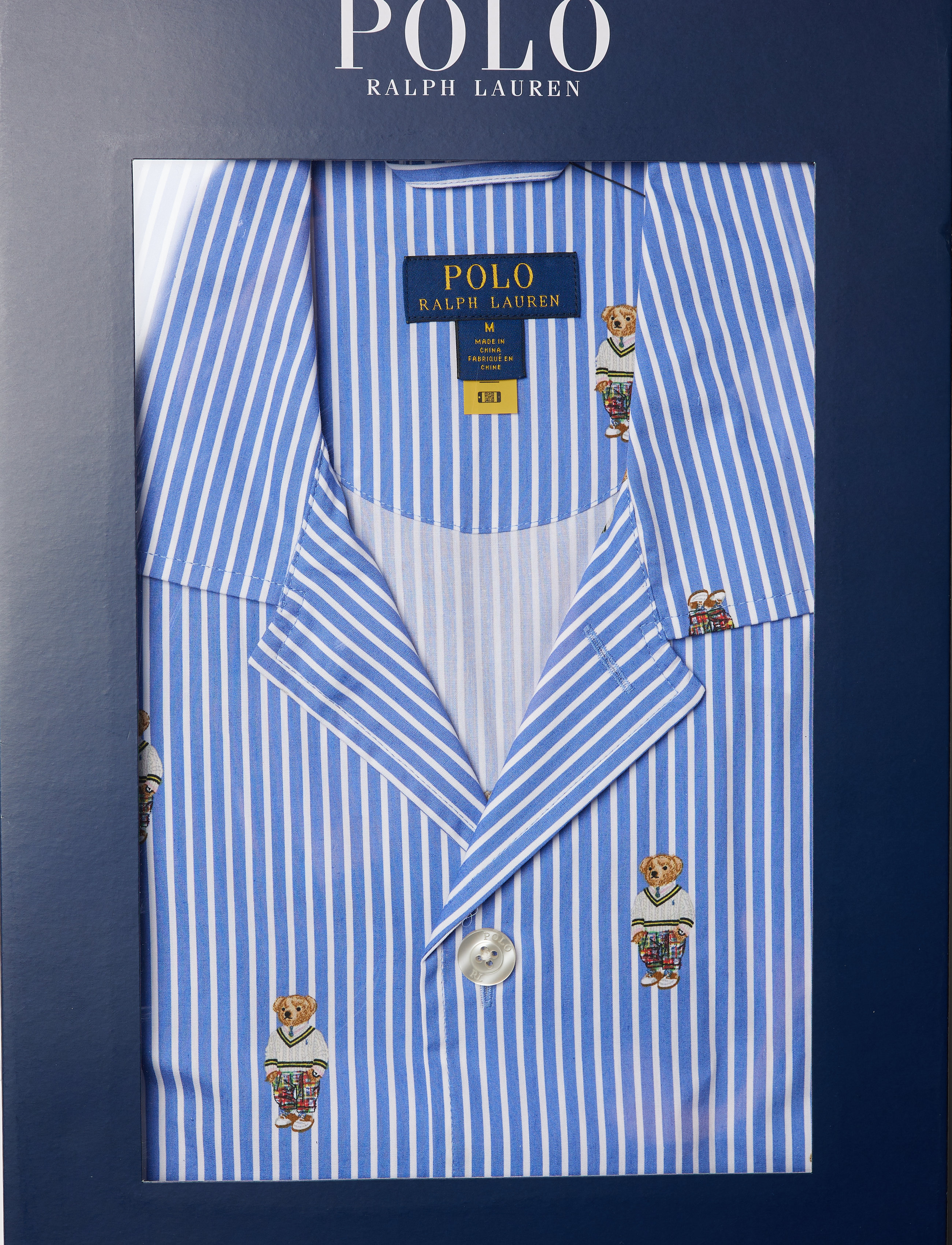Polo Ralph Lauren - Striped Cotton Pajama Set - blue/white bear s - 4