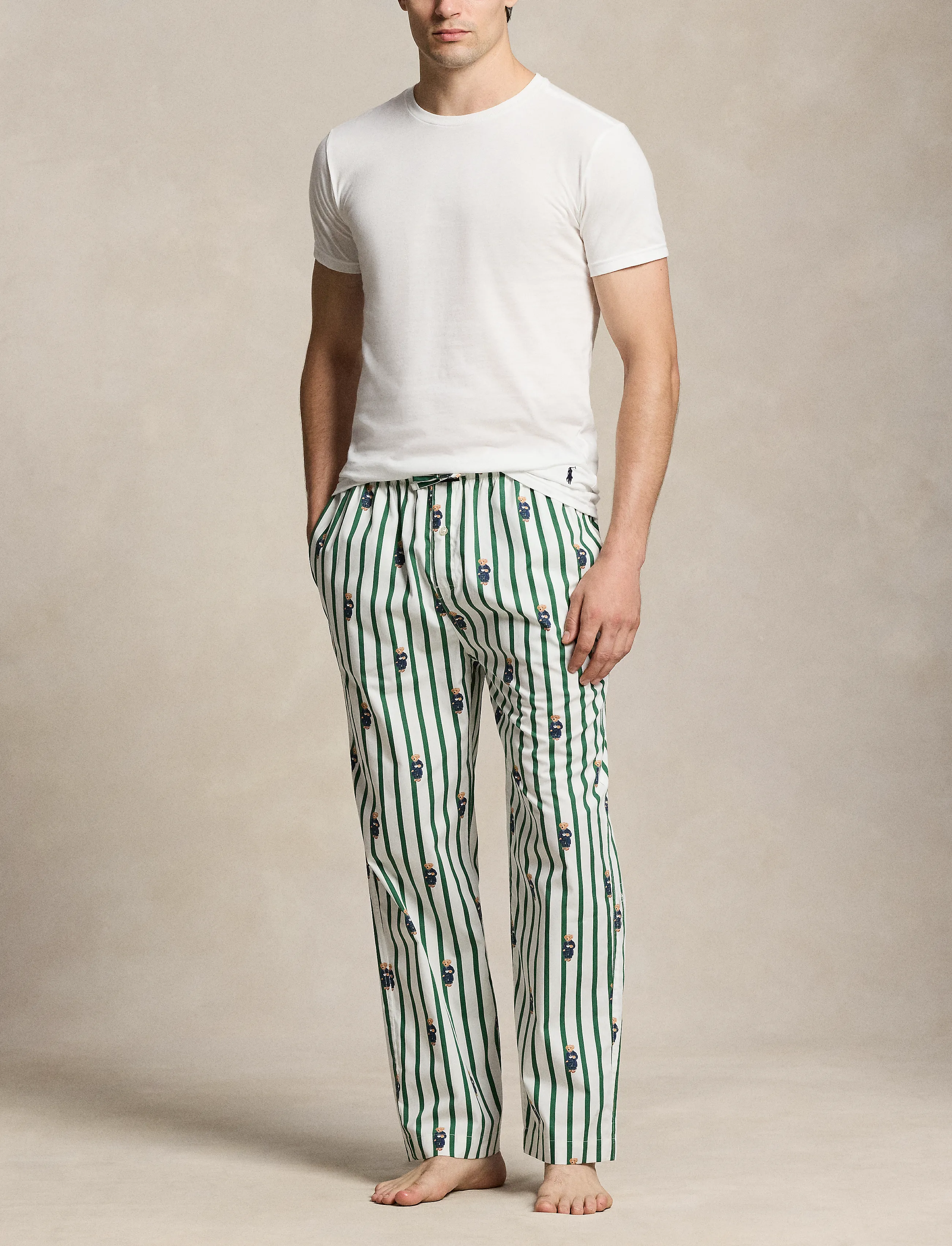 Polo Ralph Lauren - Polo Bear Striped Cotton Pajama Pant - pyjamahosen - verano green/whit - 0