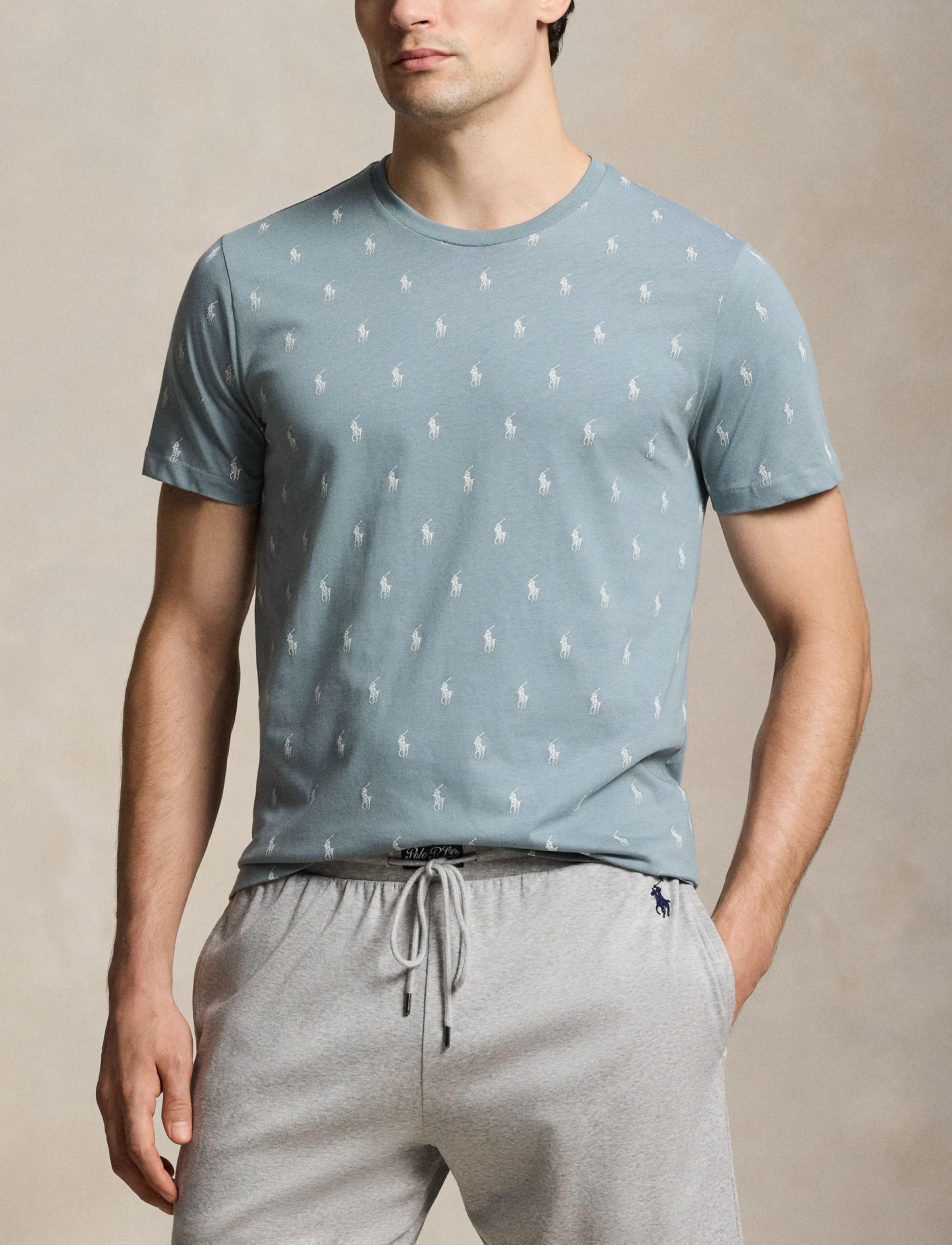 Polo Ralph Lauren - Allover Pony Cotton Jersey Sleep Shirt - short-sleeved t-shirts - cool gray blue ao - 3
