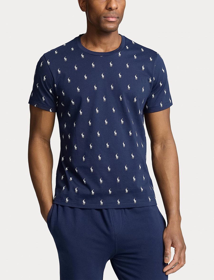 Polo Ralph Lauren - Allover Pony Cotton Jersey Sleep Shirt - kortærmede t-shirts - cruise navy aopp - 0