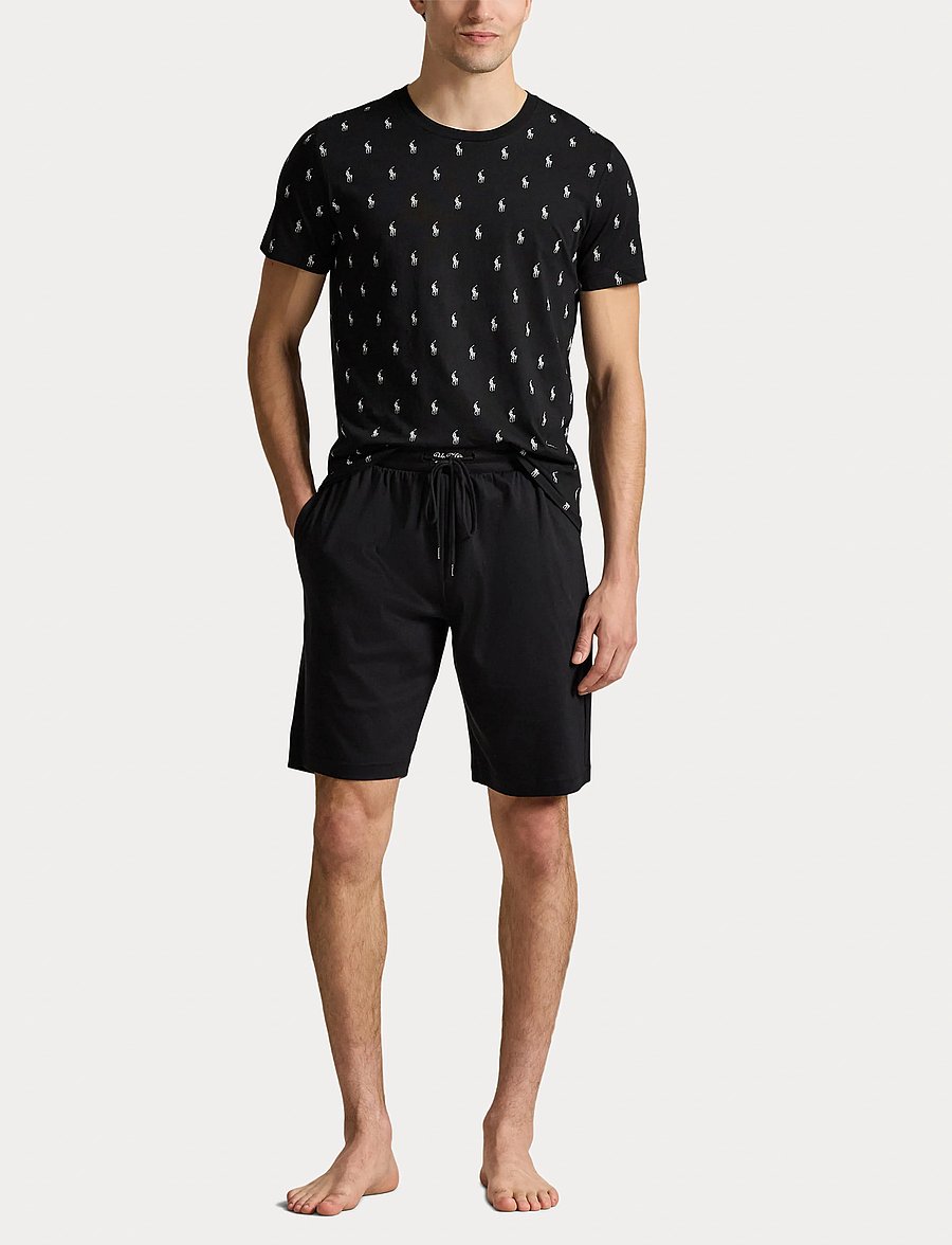 Polo Ralph Lauren - Allover Pony Cotton Jersey Sleep Shirt - kurzärmelige t-shirts - polo black aopp - 0