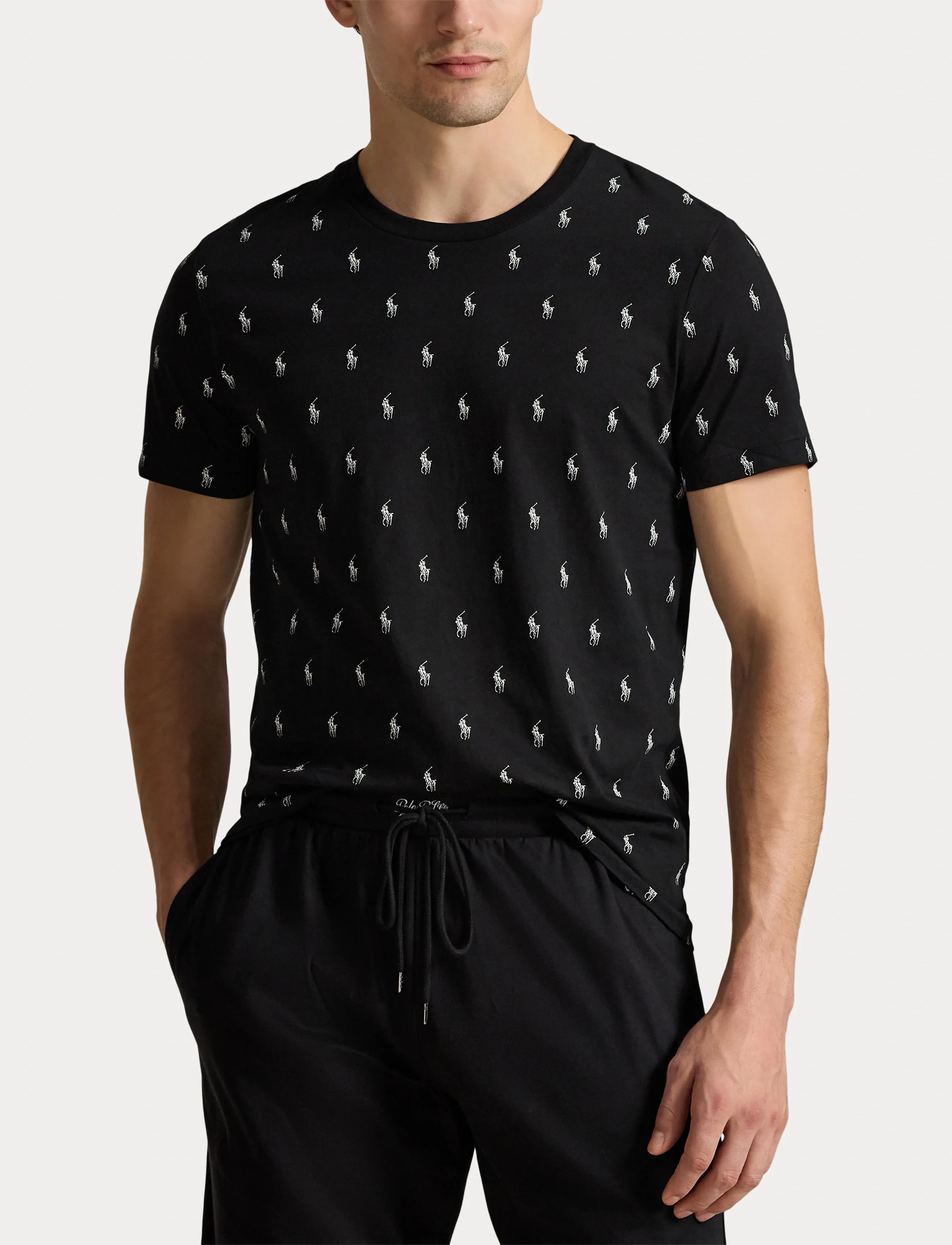 Polo Ralph Lauren - Allover Pony Cotton Jersey Sleep Shirt - kurzärmelige t-shirts - polo black aopp - 3