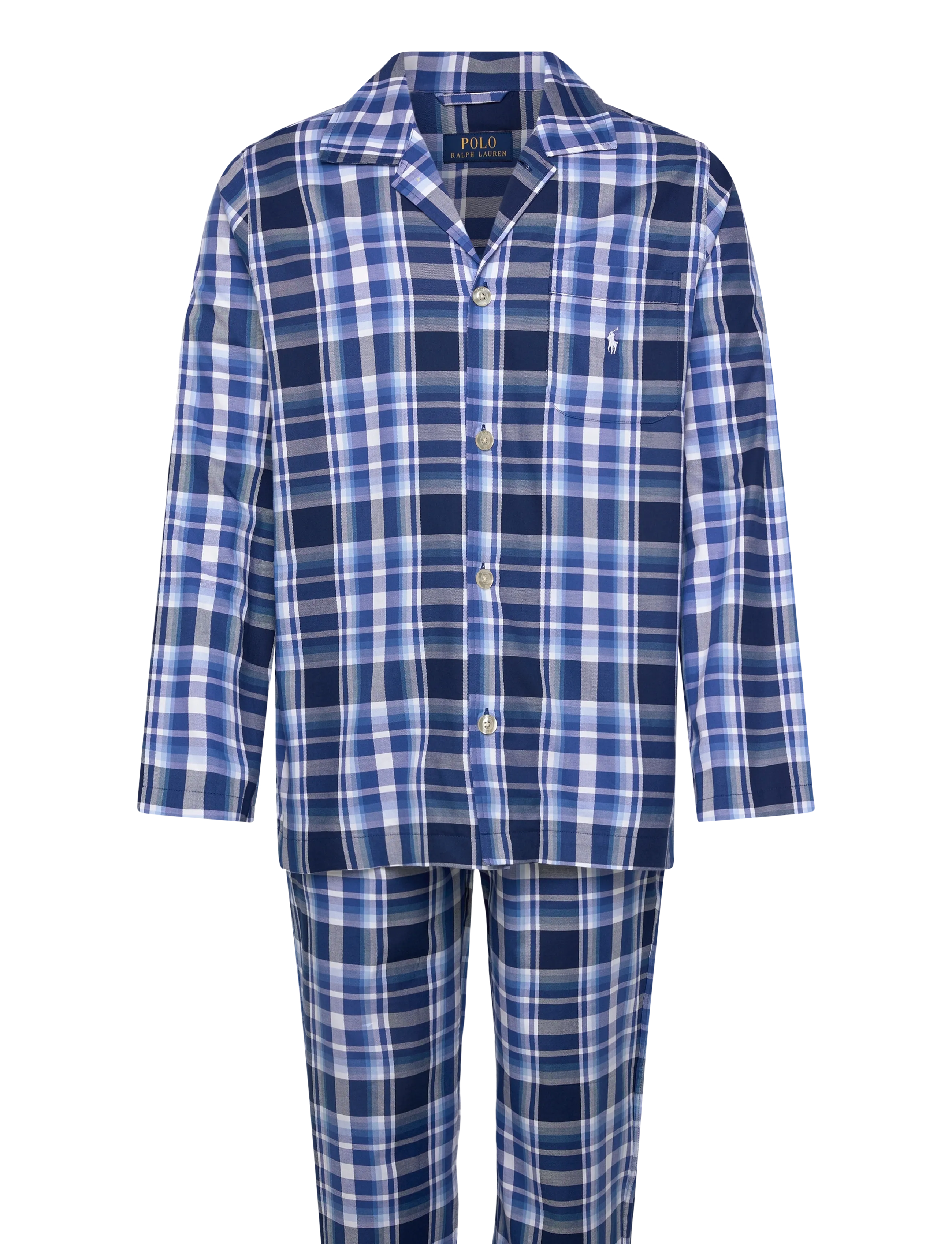 Polo Ralph Lauren Monogram-Print Cotton Pajama Set - Undertøy - BLUE PLAID MULTI / blue