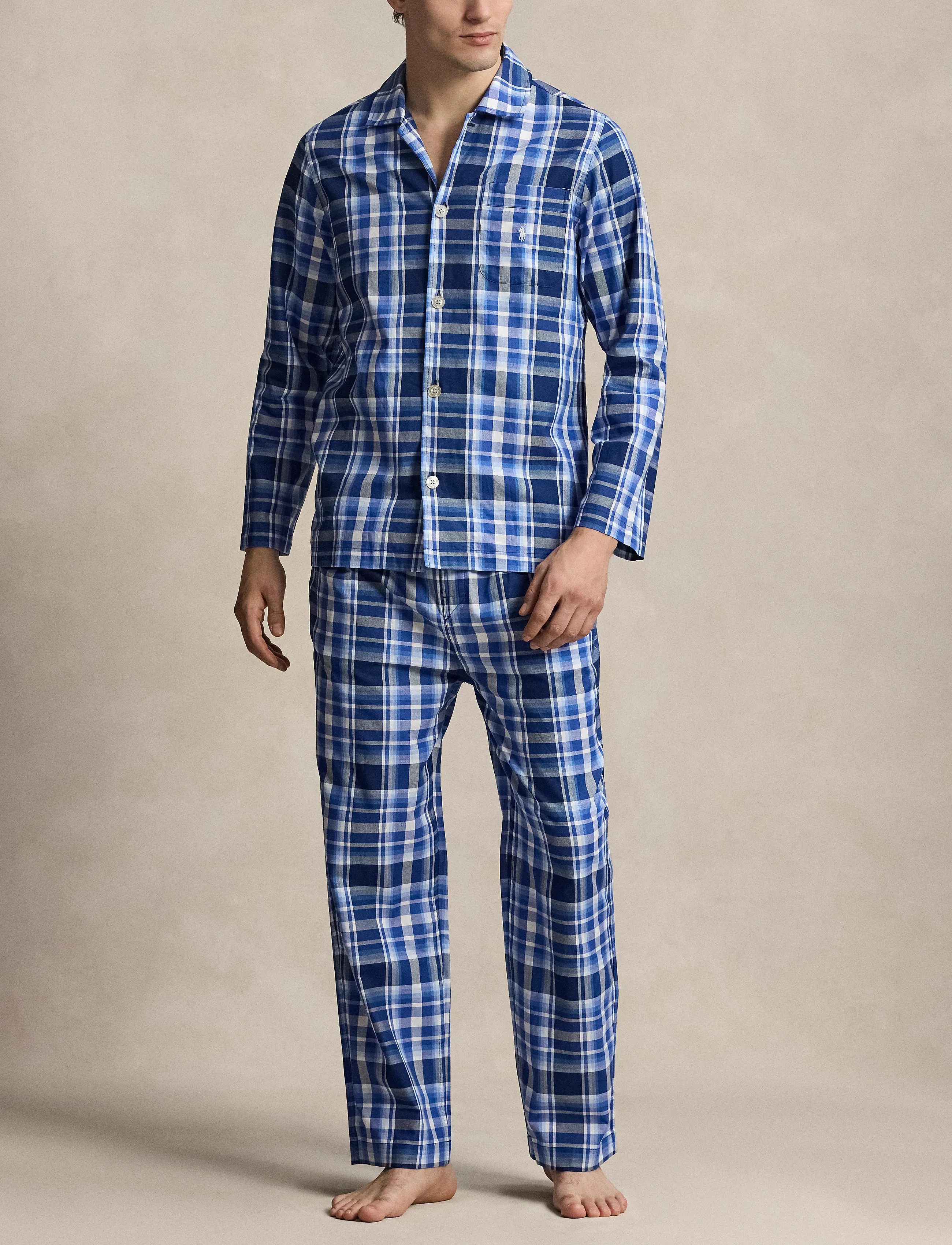 Polo Ralph Lauren - Monogram-Print Cotton Pajama Set - pyjamasset - blue plaid multi - 5