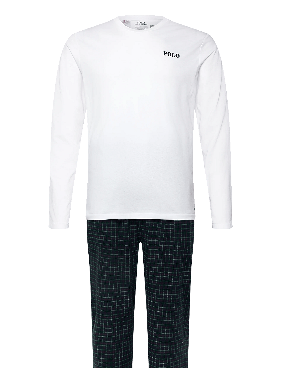 Polo Ralph Lauren - Cotton Jersey & Plaid Flannel Sleep Set - pyjamasset - white / navy fore - 0